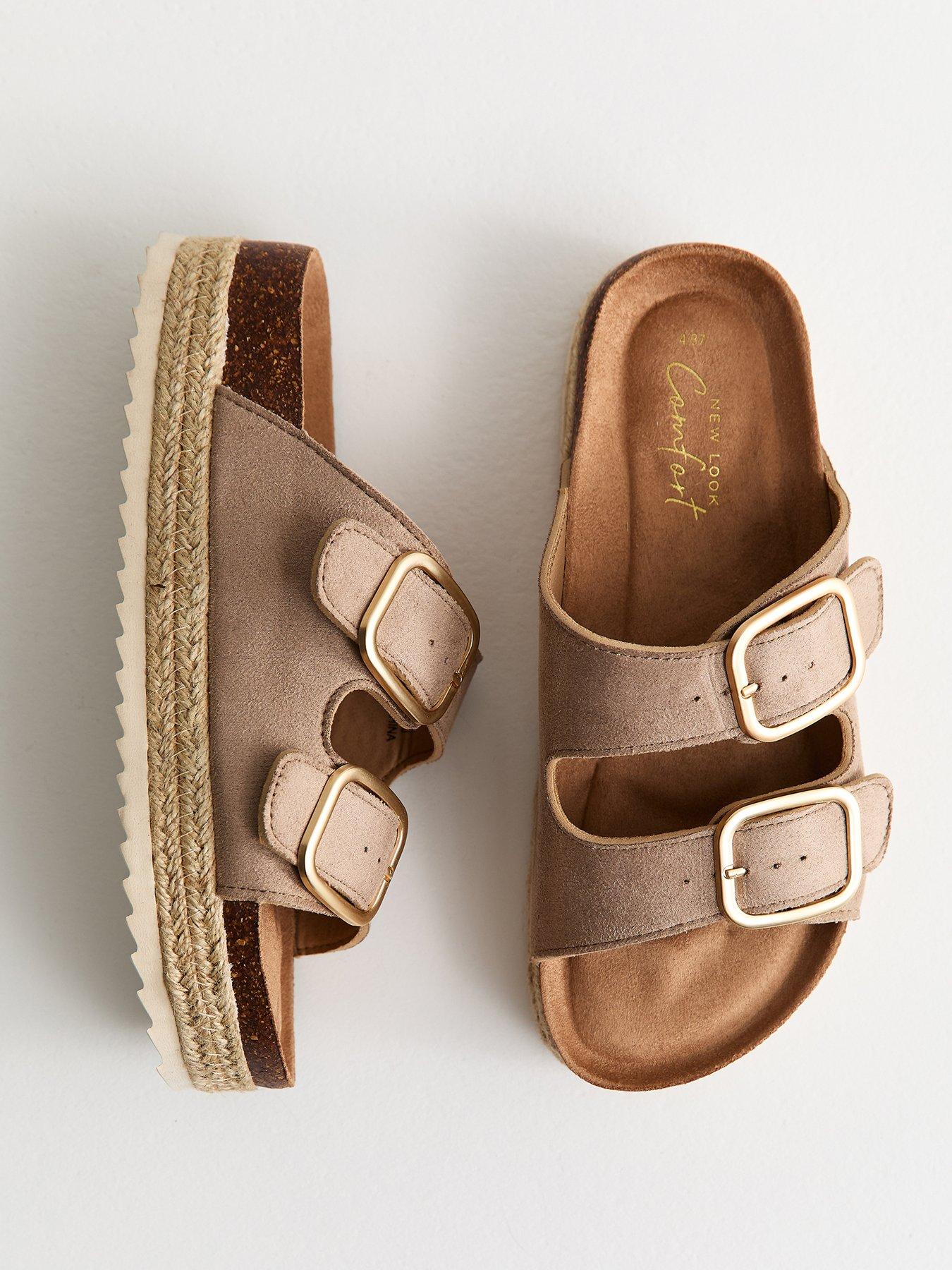  image of new-look-light-brown-jute-sole-double-strap-mule-sandals
