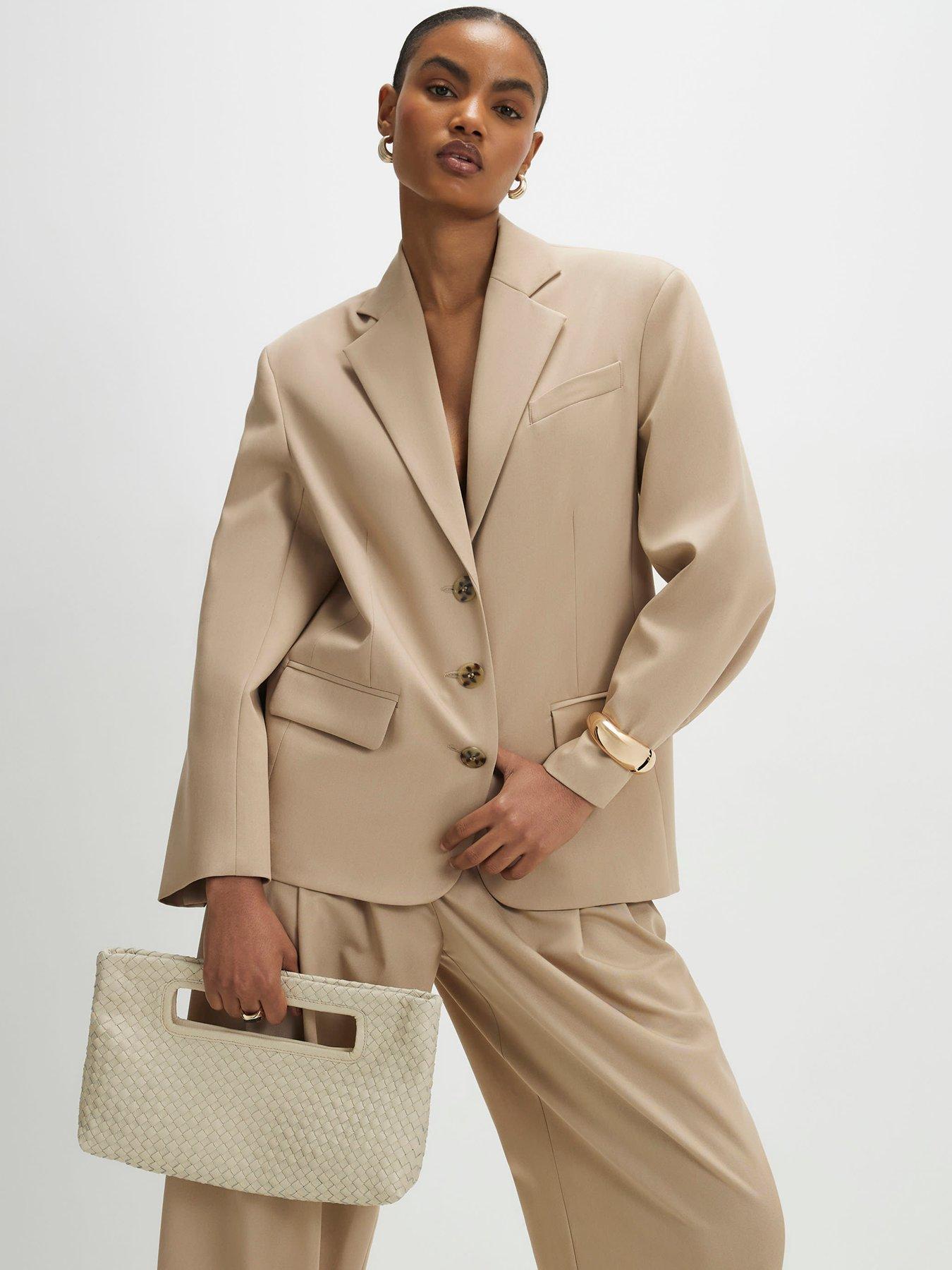 Image 1 of 5 of River Island Long Sleeve Oversized Blazer - Beige
