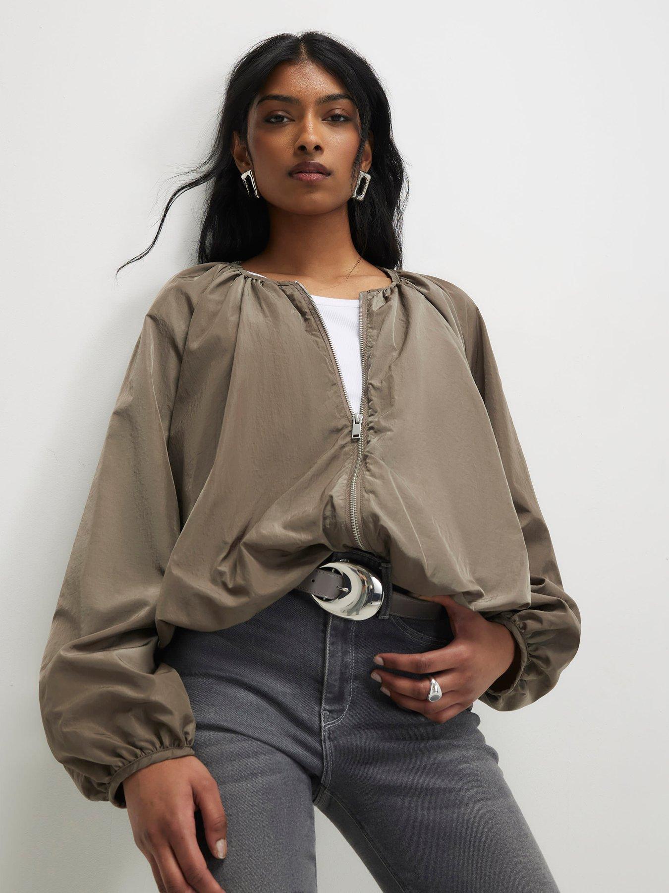 River Island Puff Sleeve Zip Through Jacket - Green
