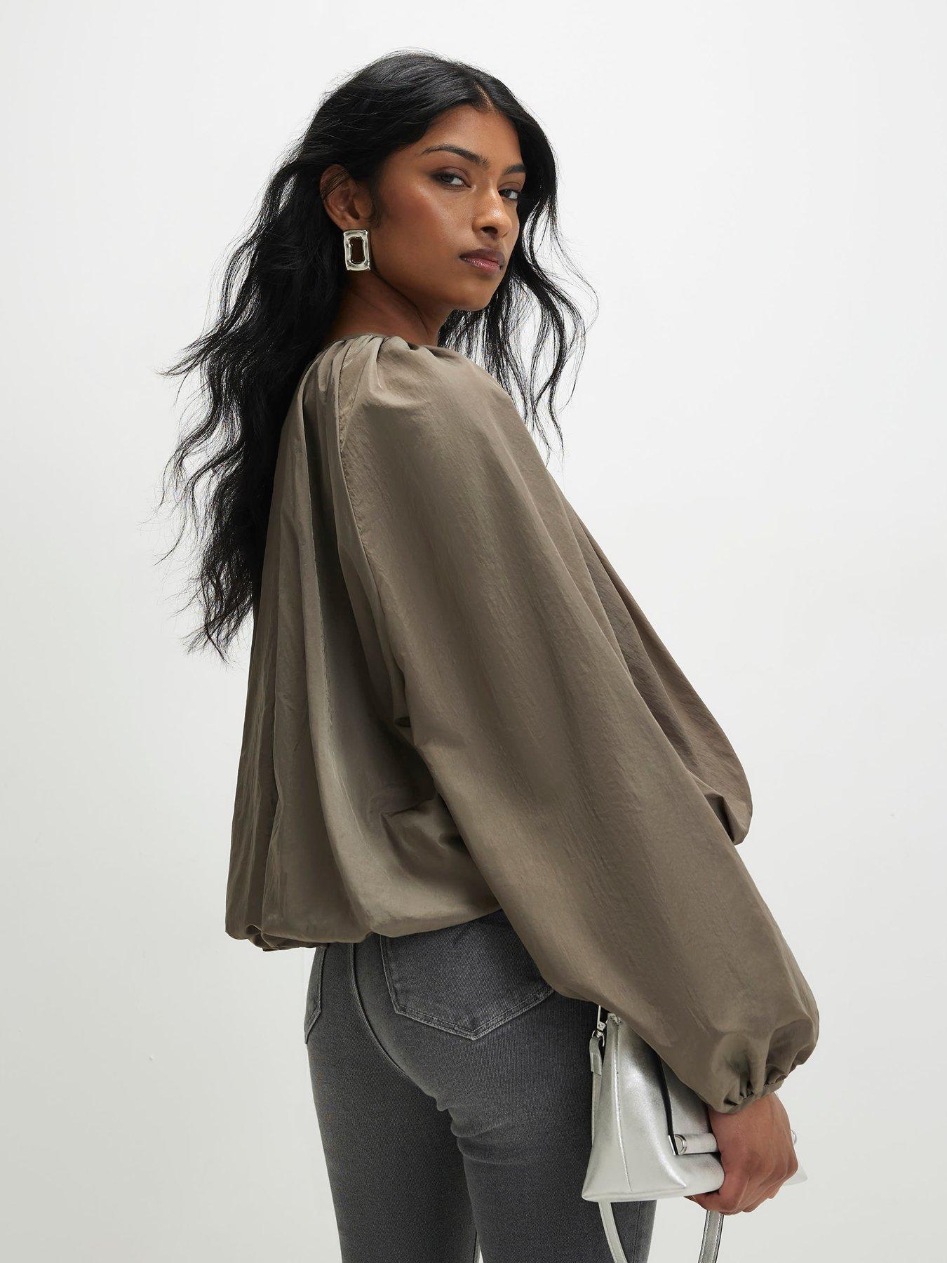  image of river-island-puff-sleeve-zip-through-jacket-green