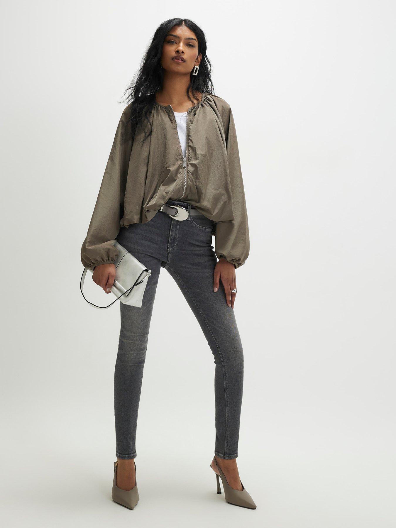  image of river-island-puff-sleeve-zip-through-jacket-green