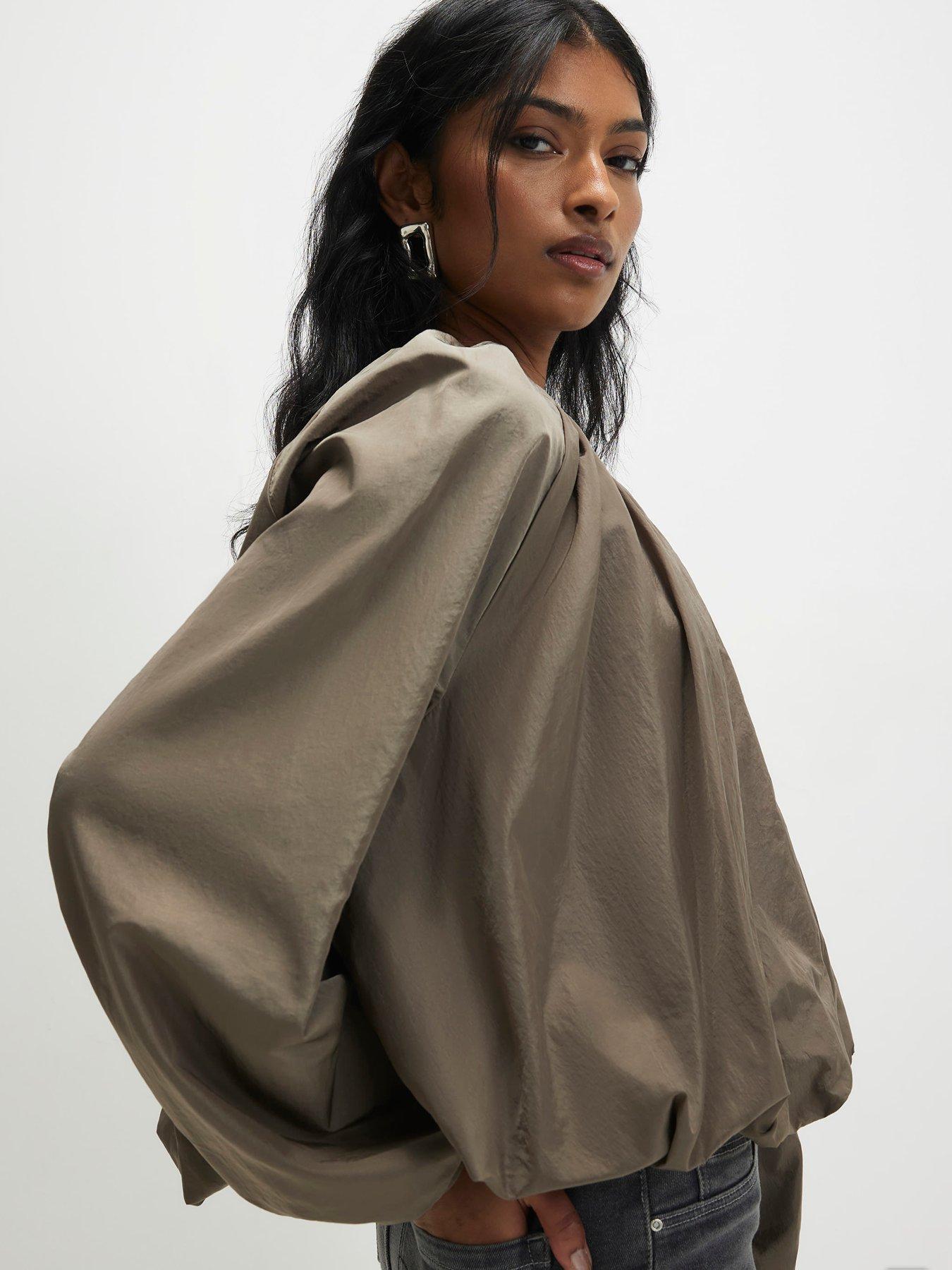  image of river-island-puff-sleeve-zip-through-jacket-green