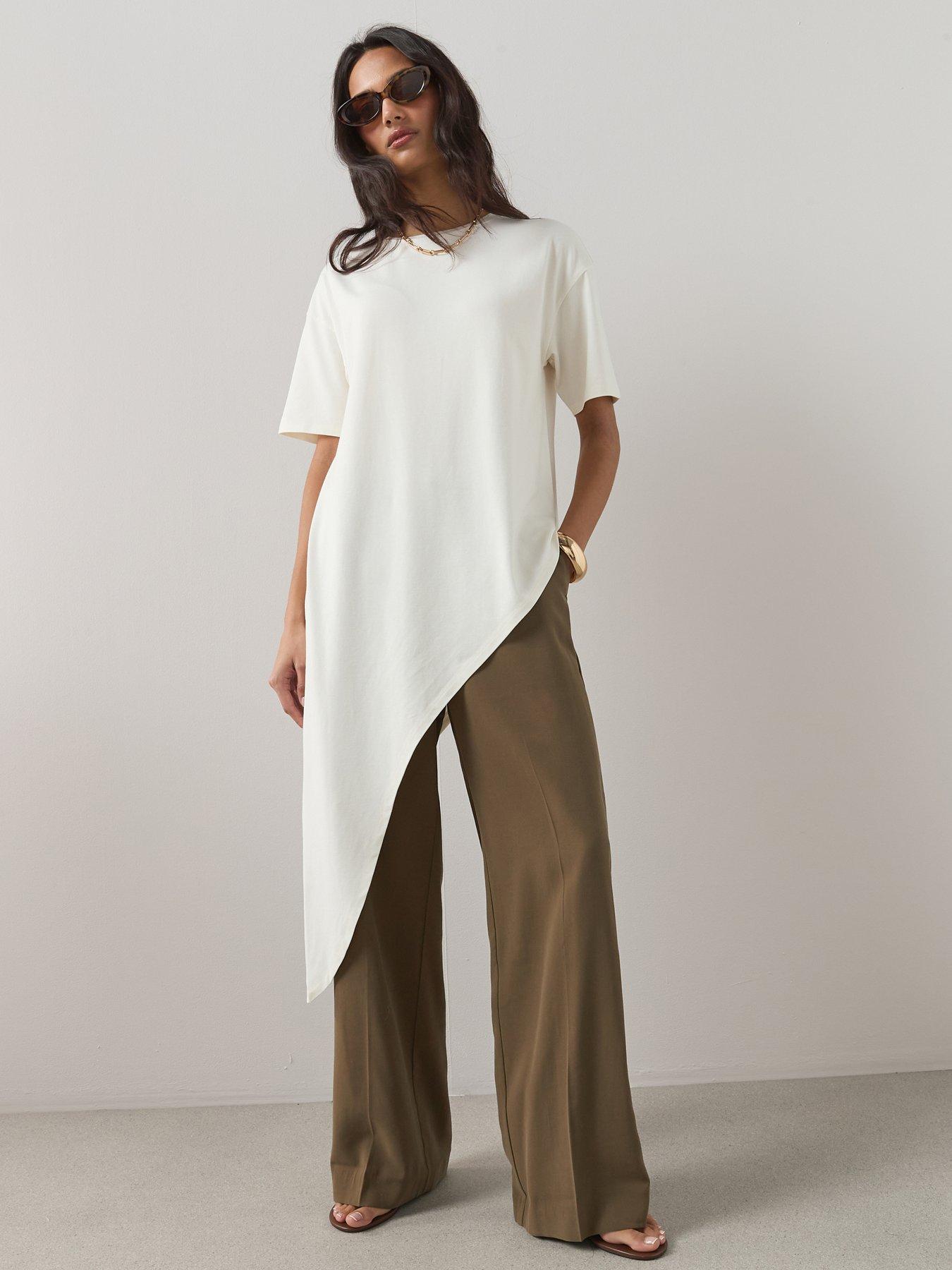 The Very Collection Short Sleeve Longline Asymmetric Top - Cream