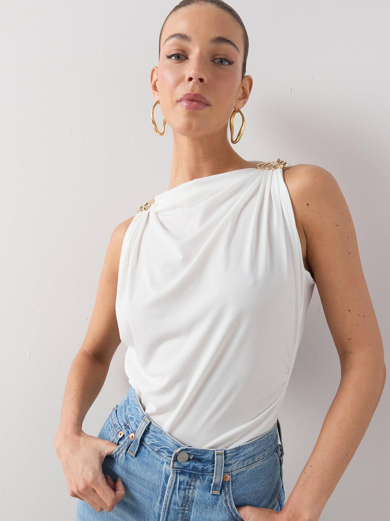 The Very Collection Trim Detail Slash Neck Top - Cream