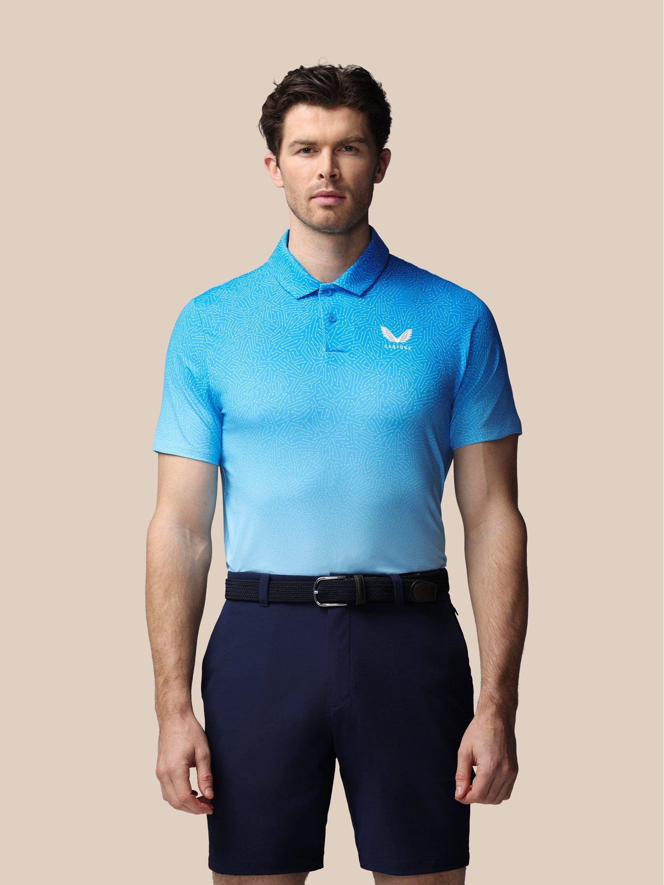 Castore Mens Golf Map Printed Polo- Ibiza Polo - Blue