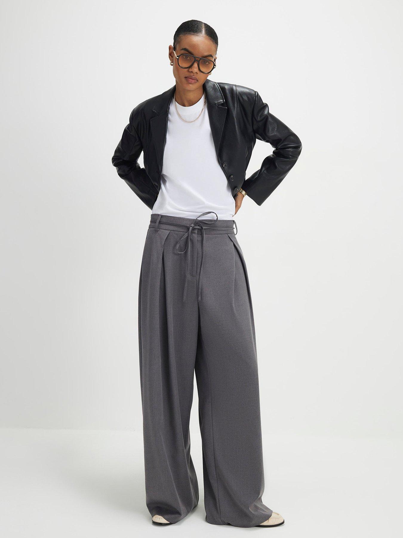  image of river-island-tie-front-high-waisted-trouser-grey