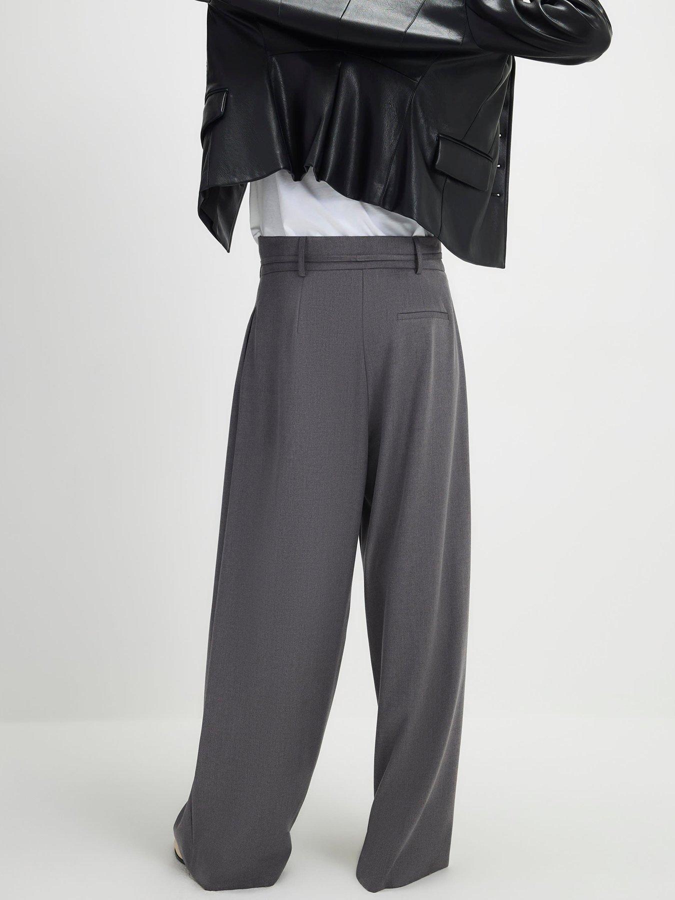  image of river-island-tie-front-high-waisted-trouser-grey