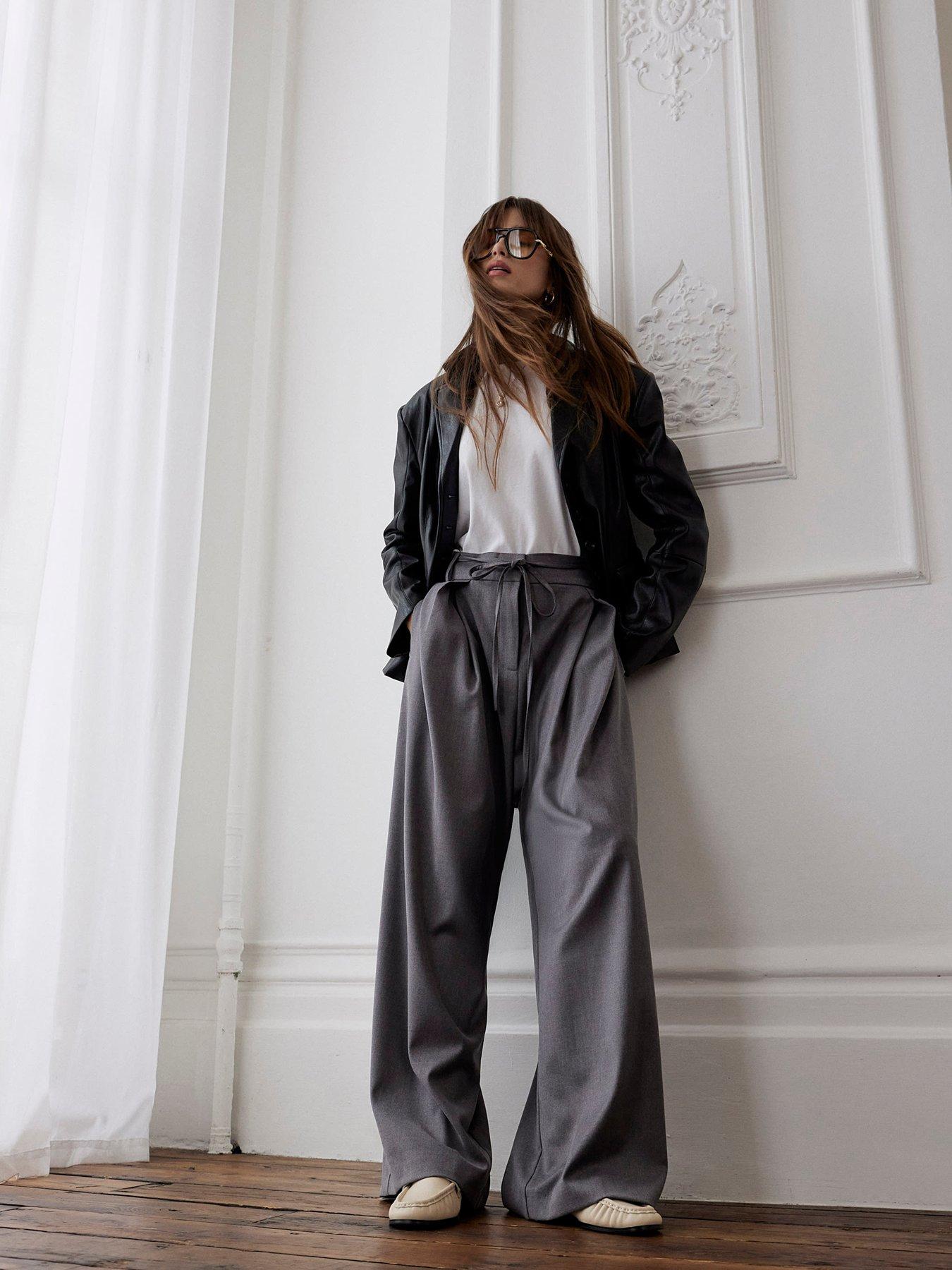  image of river-island-tie-front-high-waisted-trouser-grey