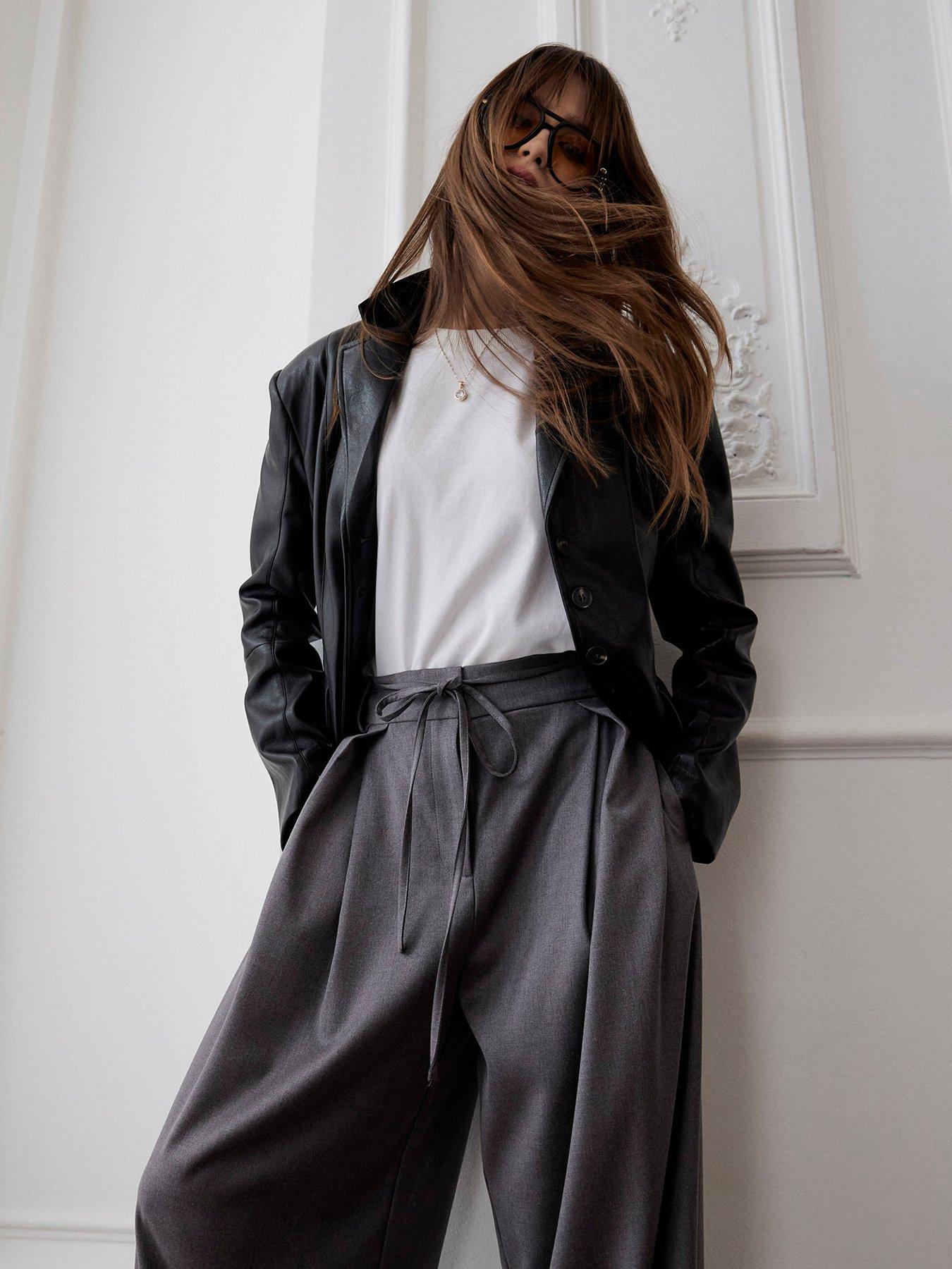  image of river-island-tie-front-high-waisted-trouser-grey