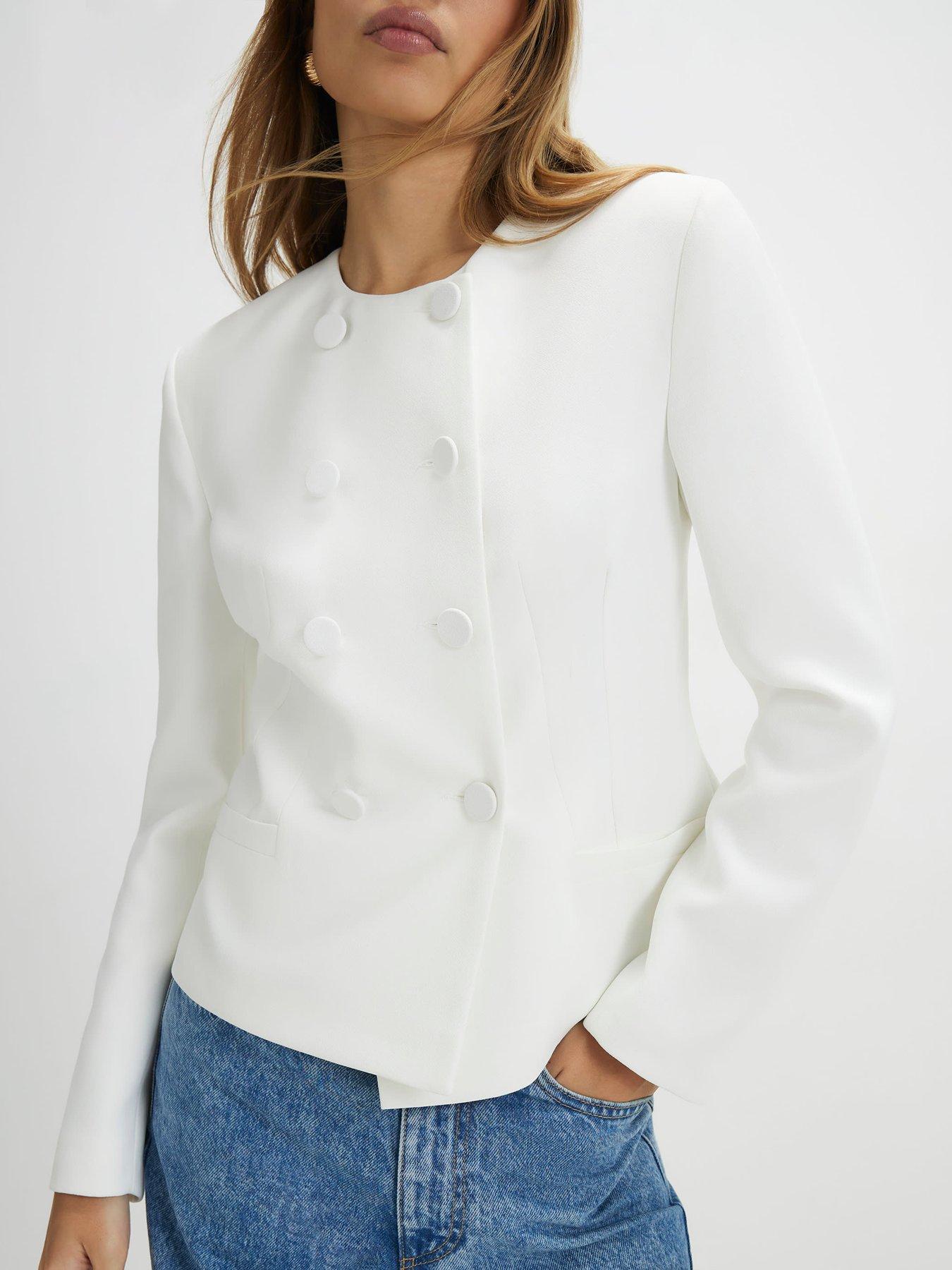 River Island Long Sleeve Db Short Cape Blazer - White