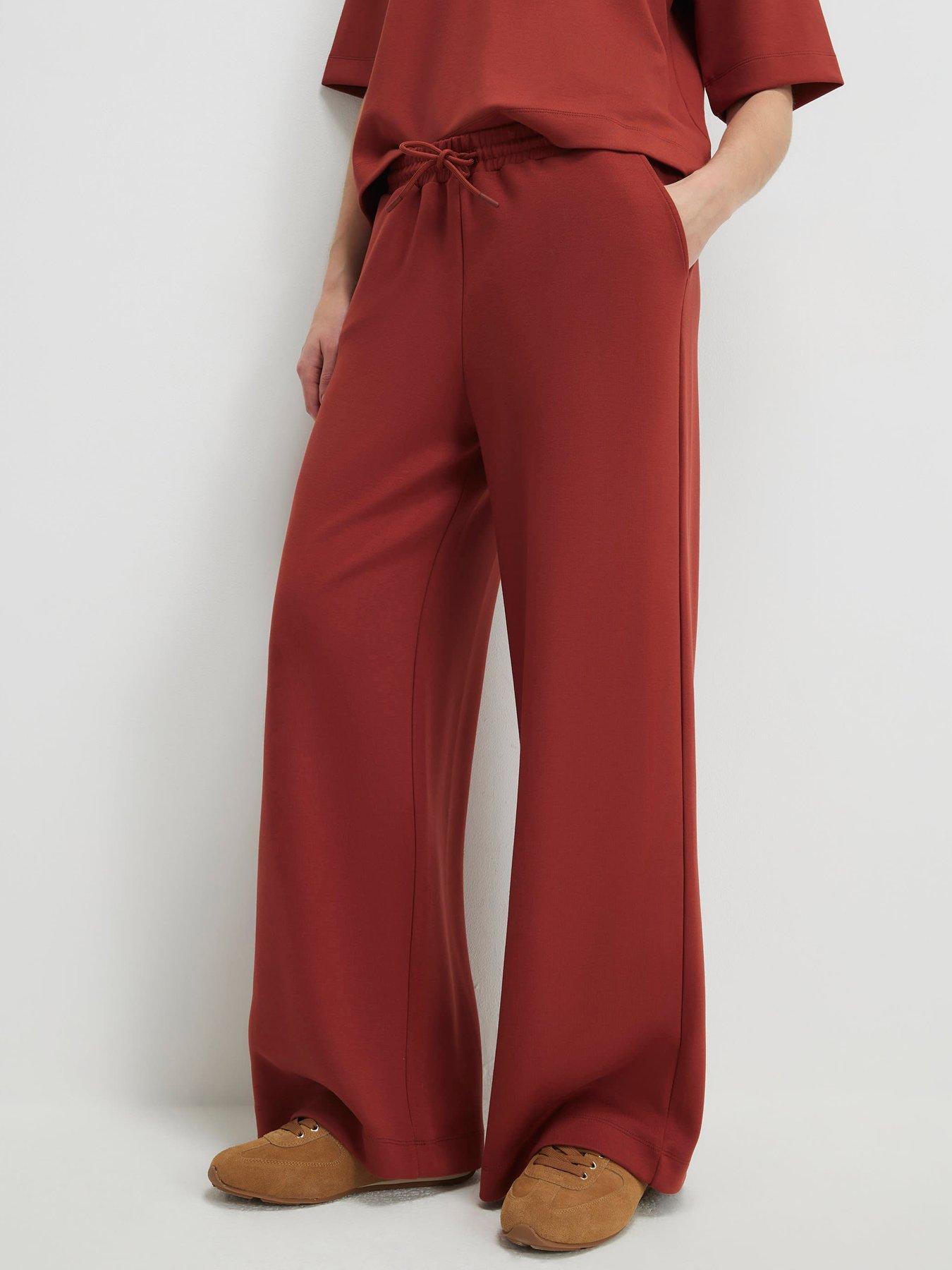 River Island High Waisted Premium Wide Leg Joggers - Red