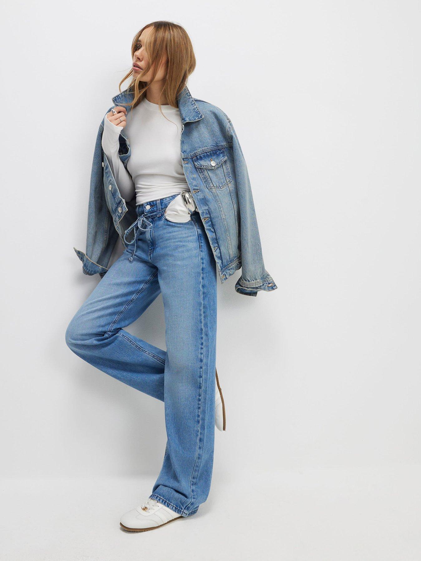 River Island Tie Detail Wide Leg Jeans - Blue