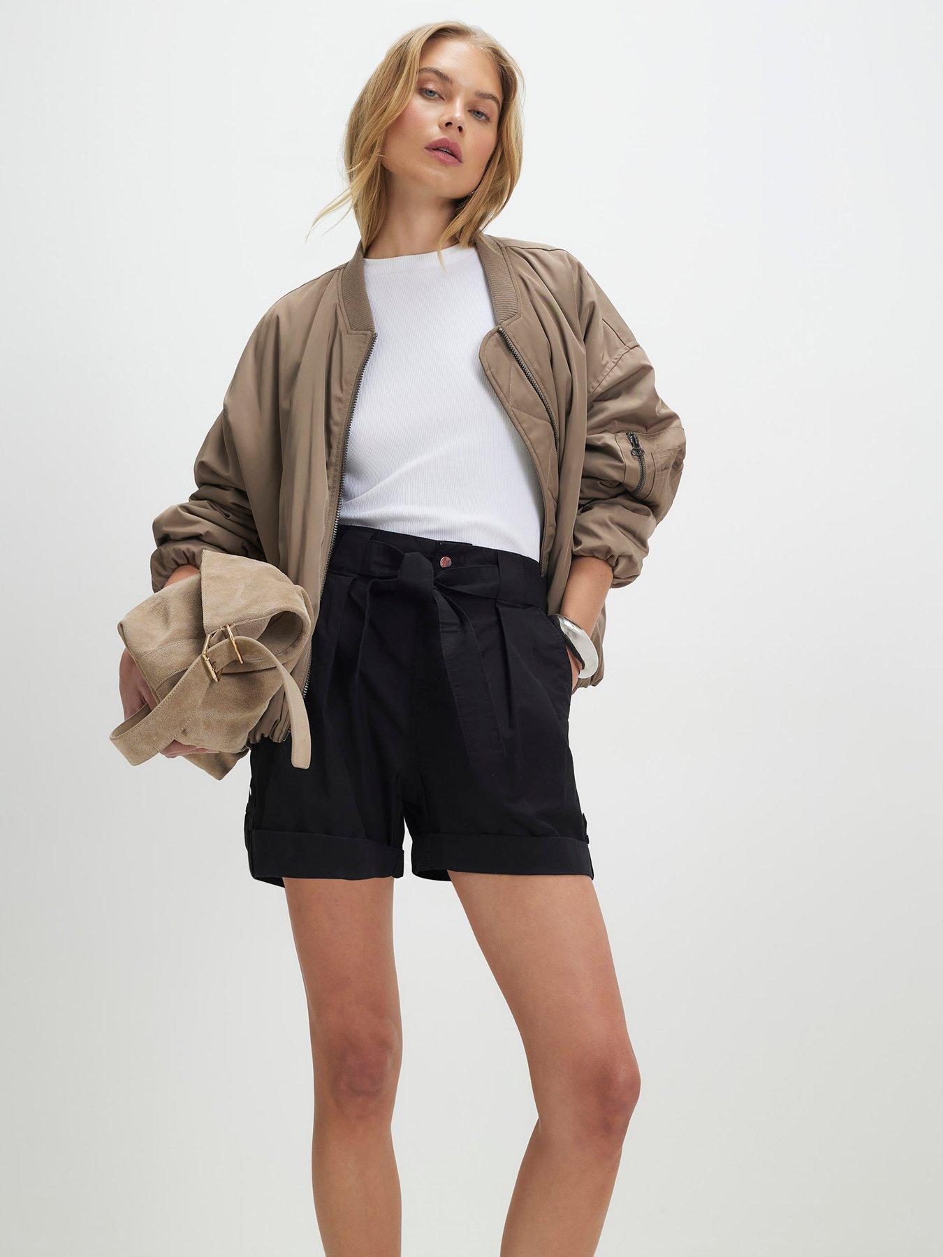 Image 1 of 4 of River Island Self Belt Rolled Hem Short - Black
