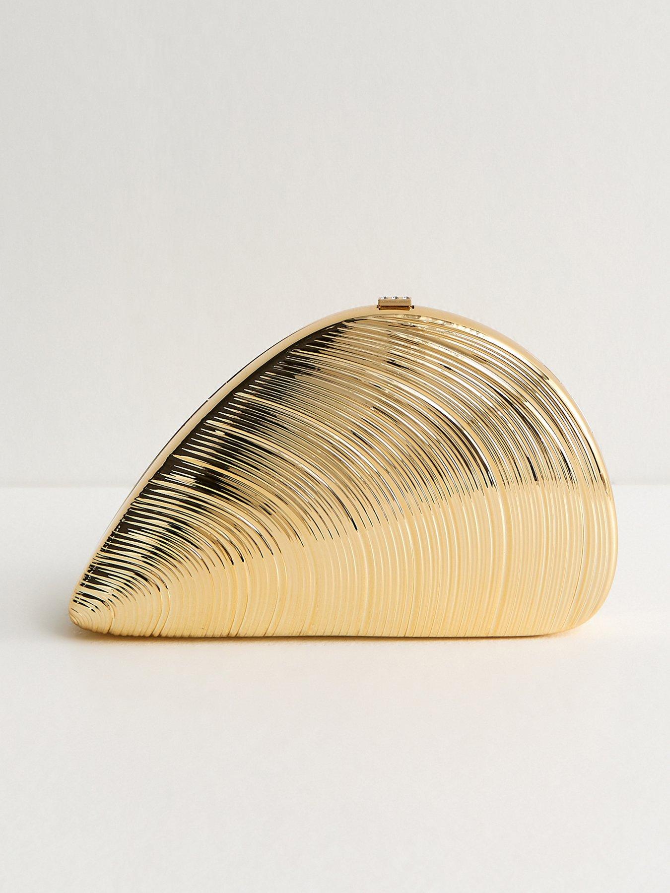  image of new-look-clam-shell-box-clutch-bag-gold