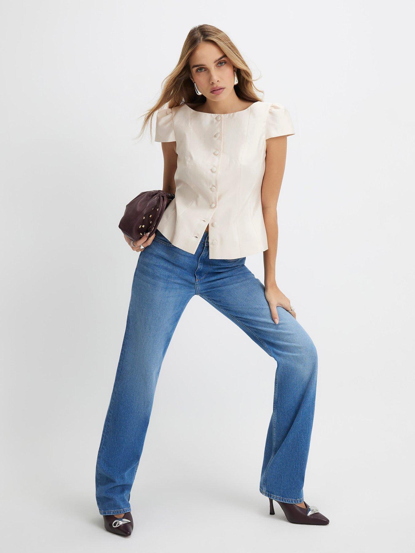  image of river-island-button-up-puff-sleeve-top-cream