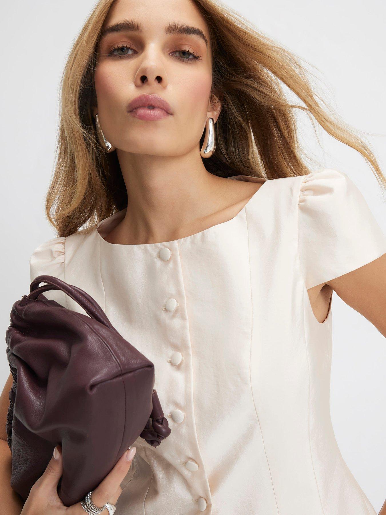  image of river-island-button-up-puff-sleeve-top-cream