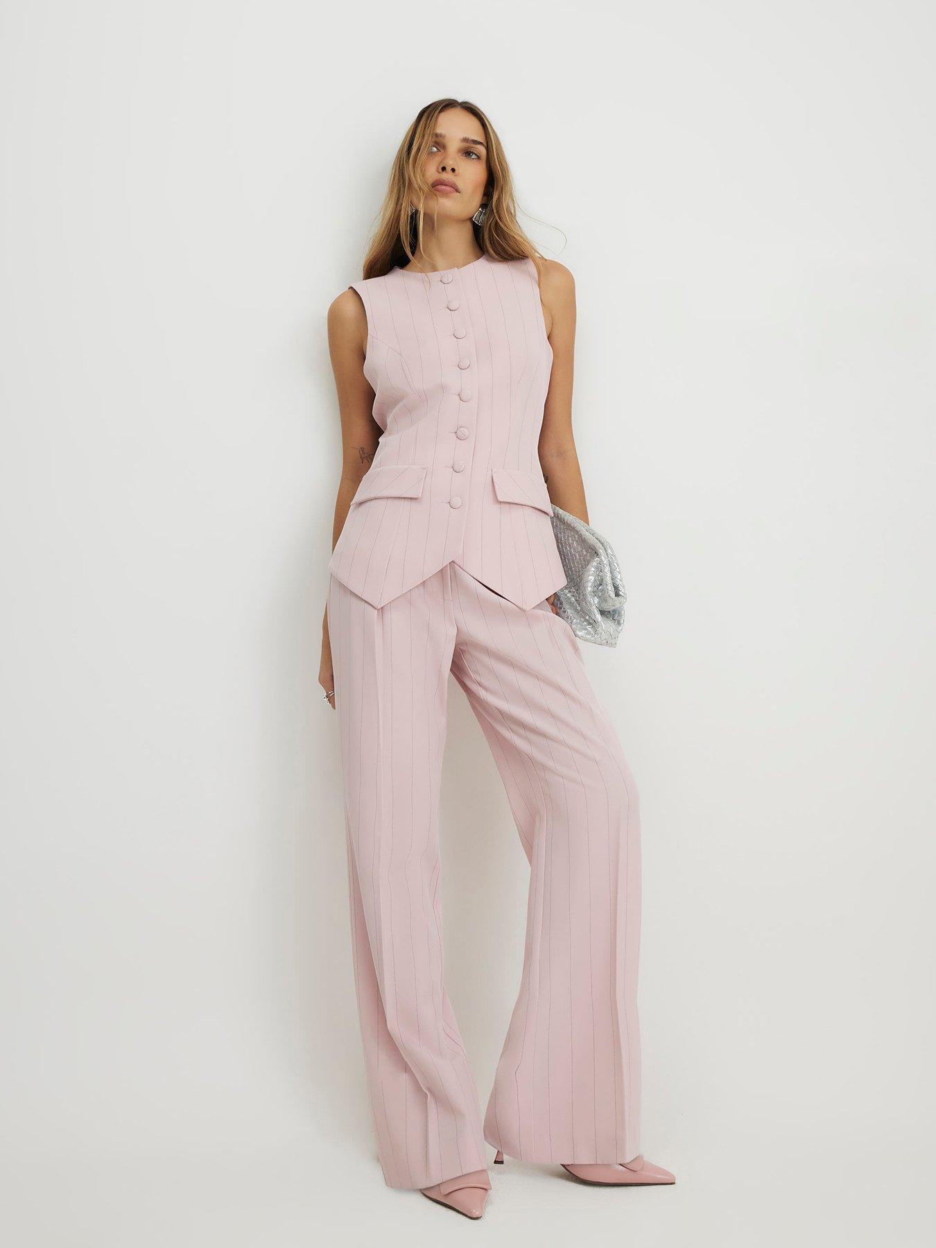 Image 3 of 6 of River Island Pink Stripe Longline Waistcoat Co-ord