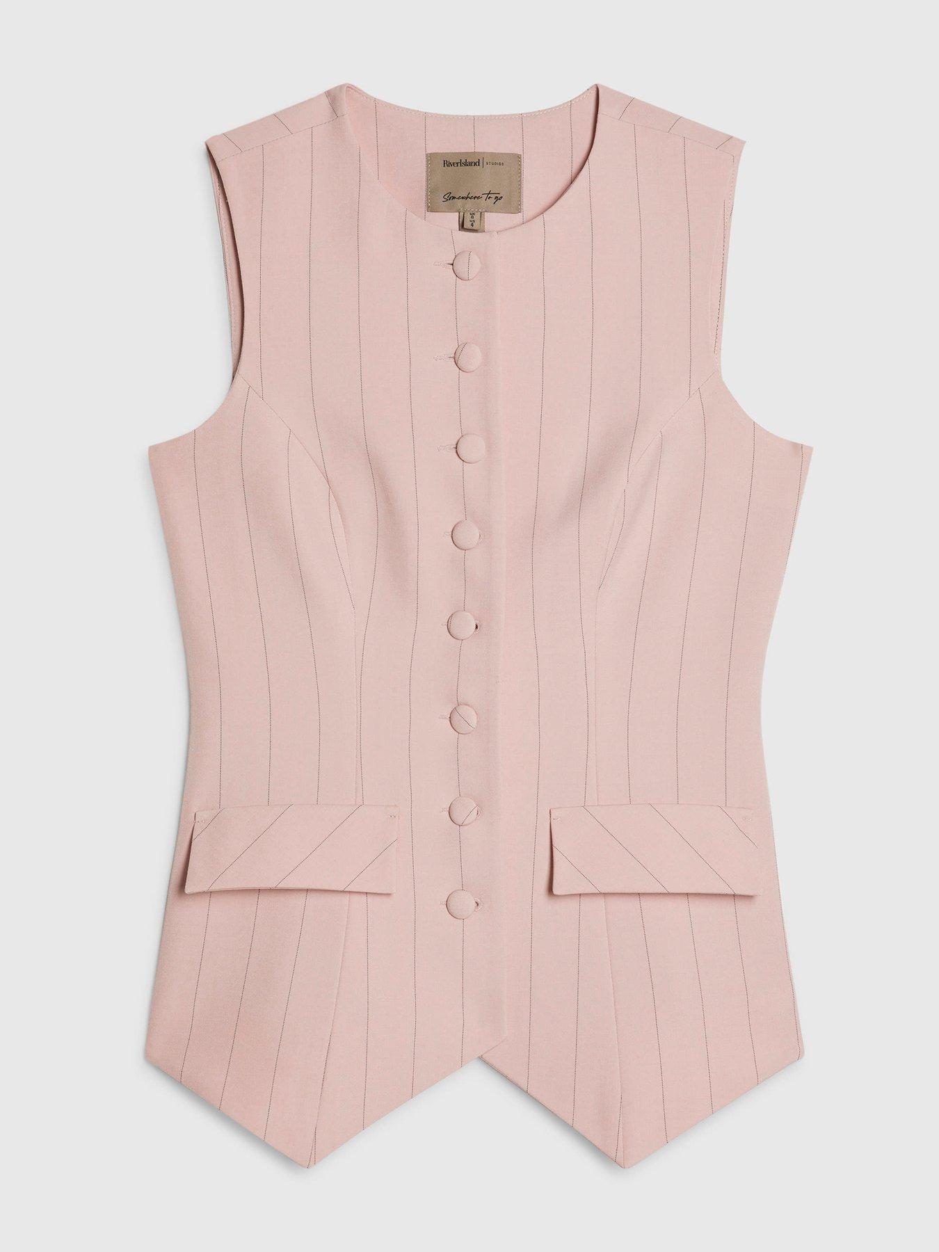 Image 5 of 6 of River Island Pink Stripe Longline Waistcoat Co-ord
