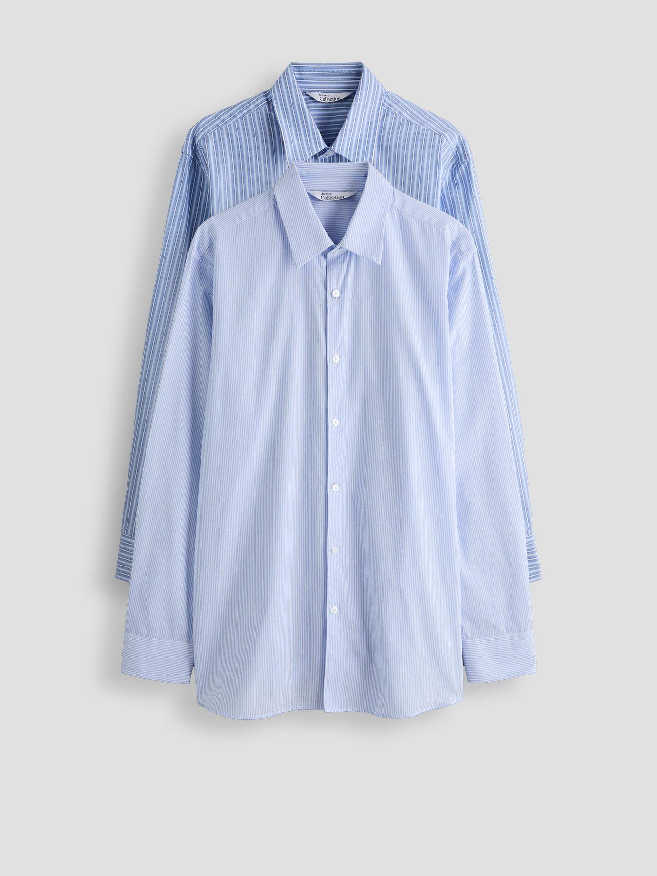 The Very Collection 2 Pack Easy Care Pure Cotton Striped Shirts - Blue Mix