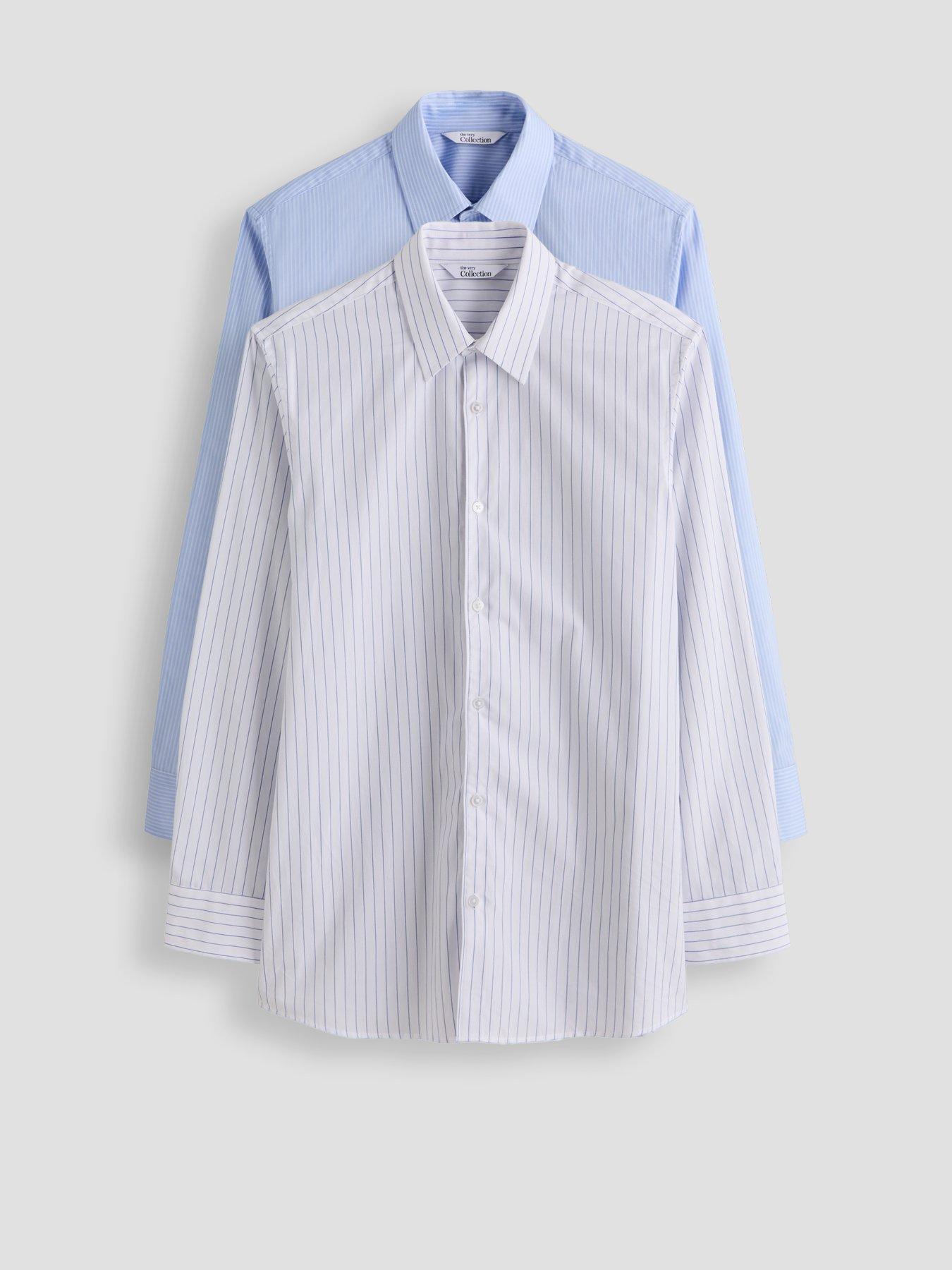 The Very Collection 2 Pack Easy Care Pure Cotton Striped Shirts - Blue/white
