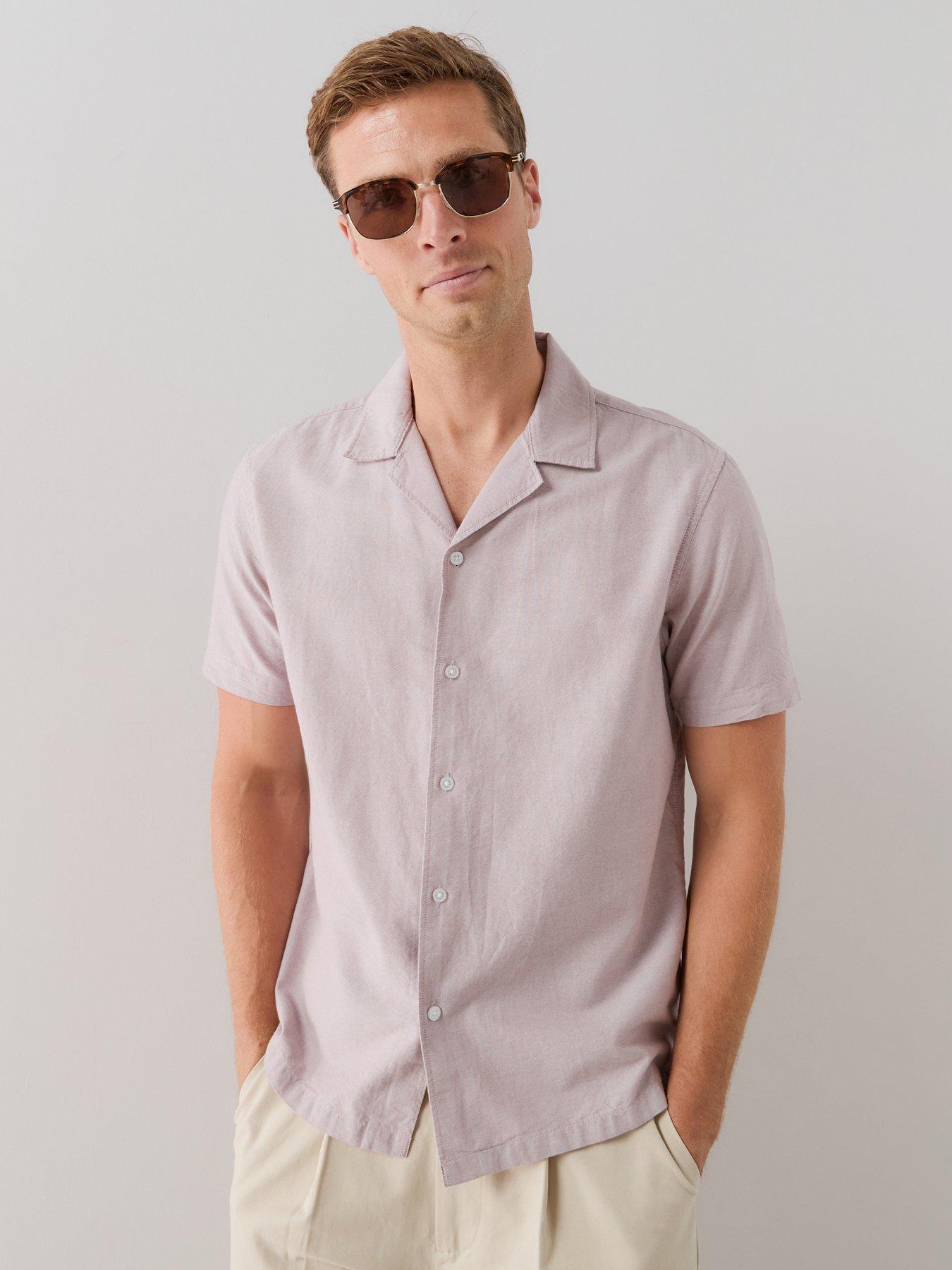 The Very Collection Short Sleeve Revere Collar Oxford Shirt - Pink Marl