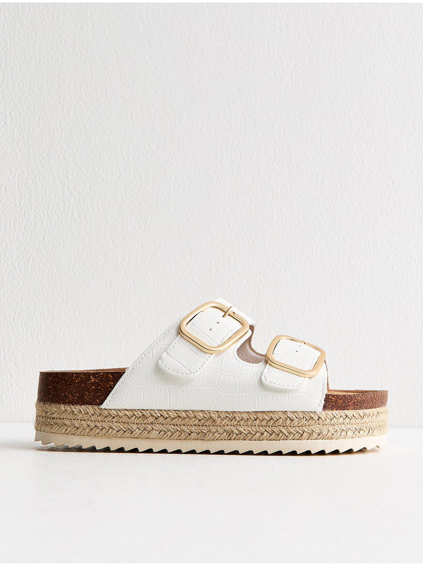 New Look Faux Leather Double Buckled Strap Mule Sandals - White