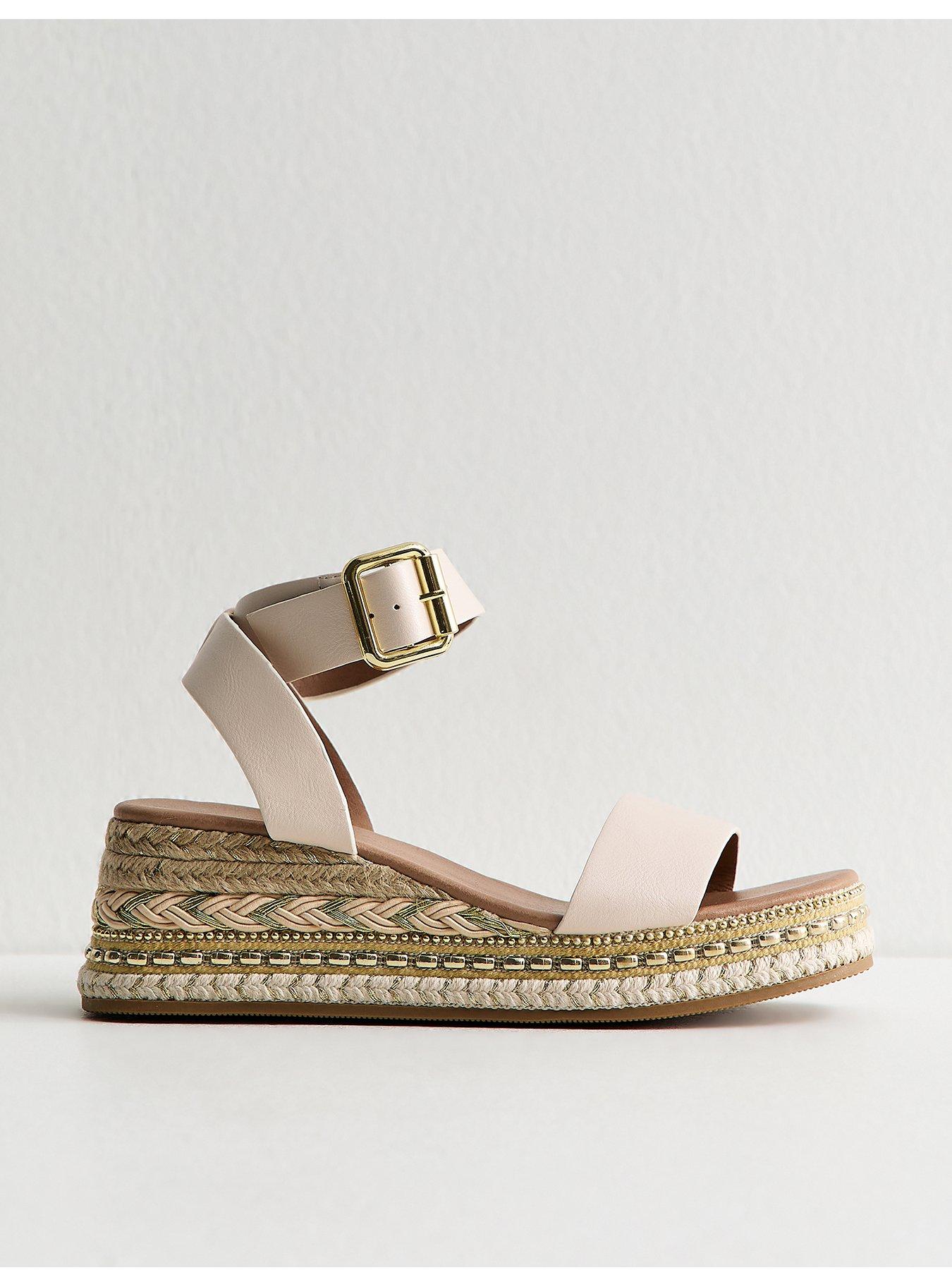 New Look Off Faux Leather Embroidered Wedge Sandals - White