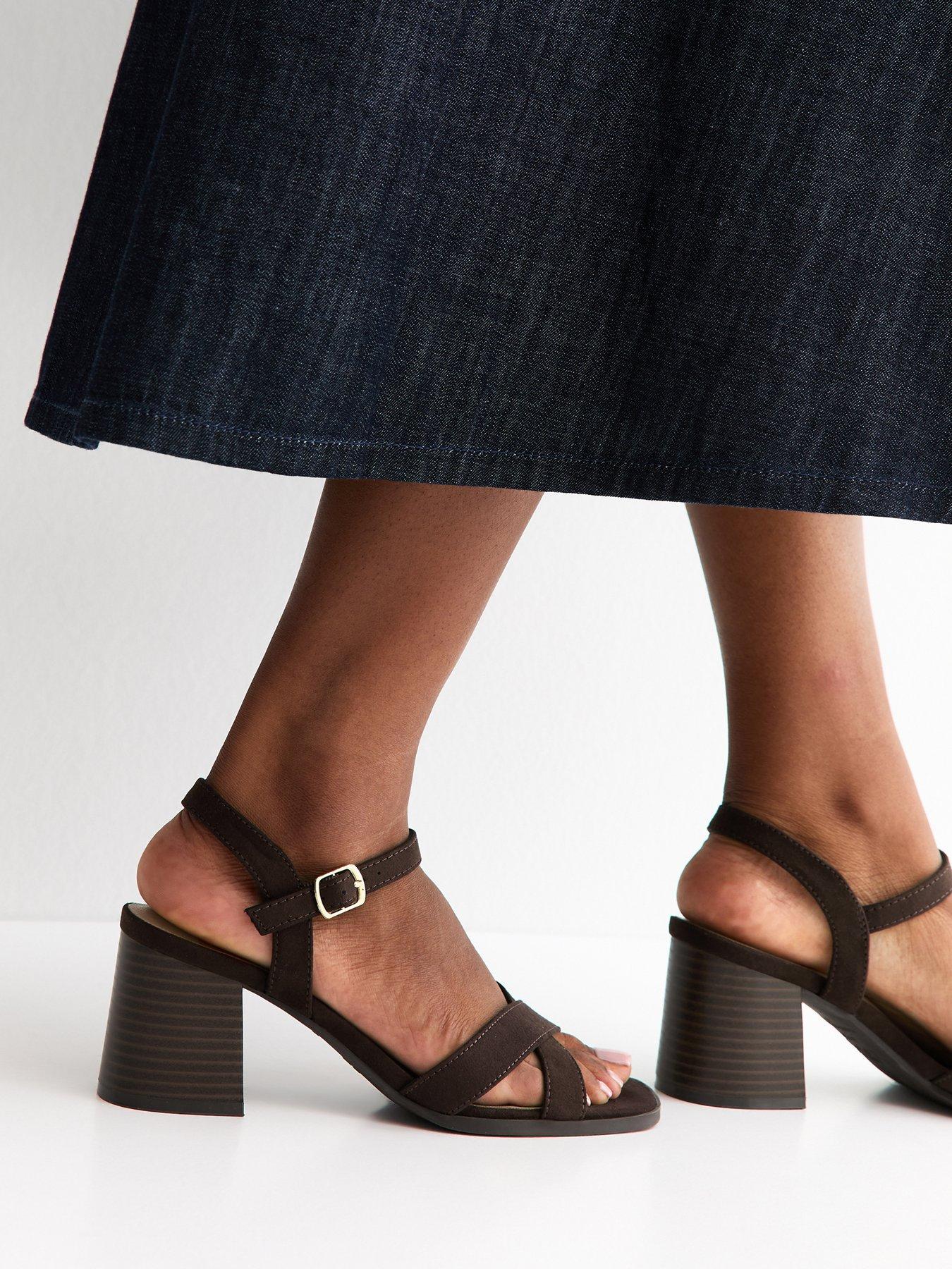 New Look Dark Brown Faux Suede Crossover Strap Sandals