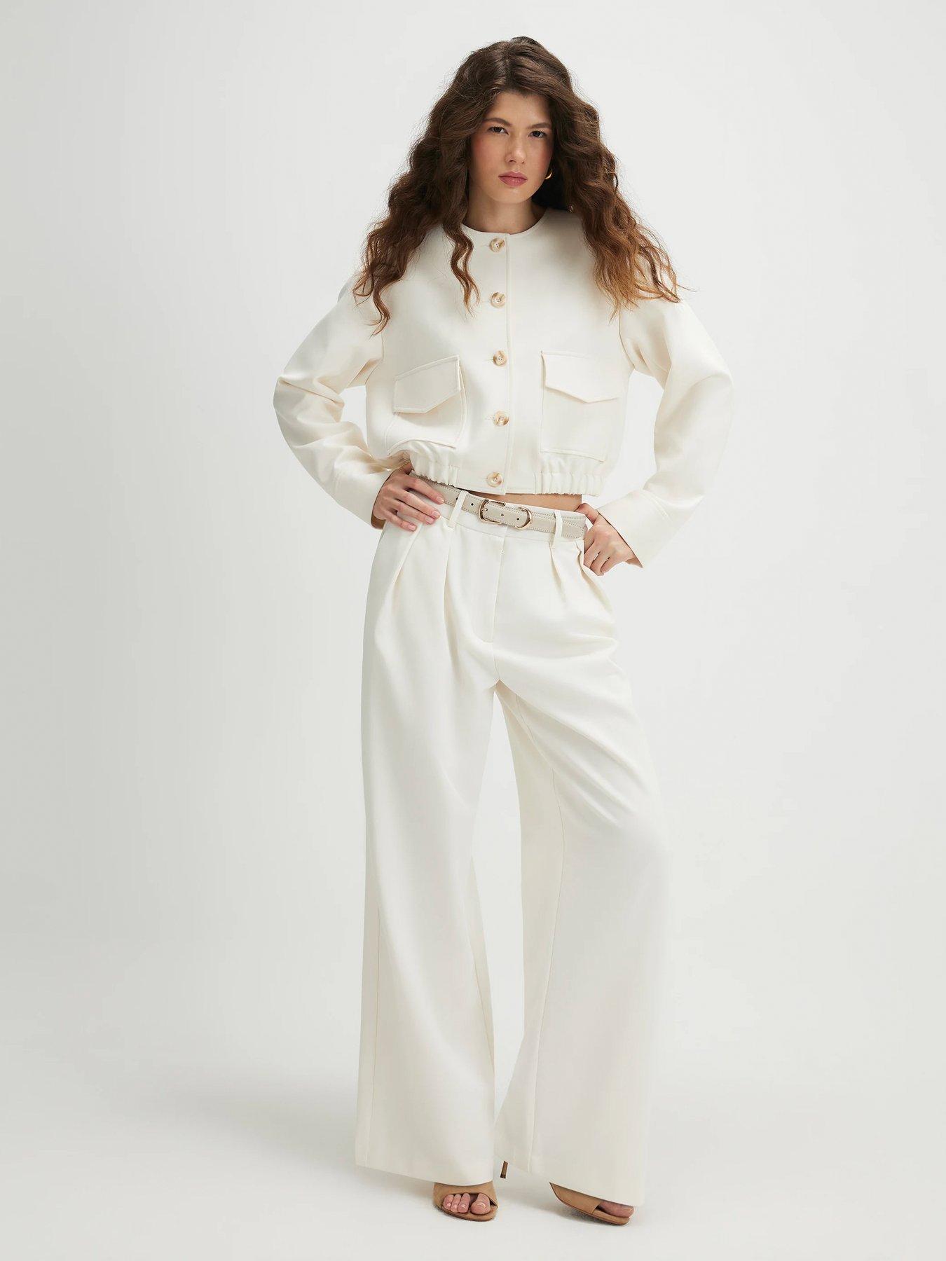 River Island Long Sleeve Pocket Detail Bomber - Cream