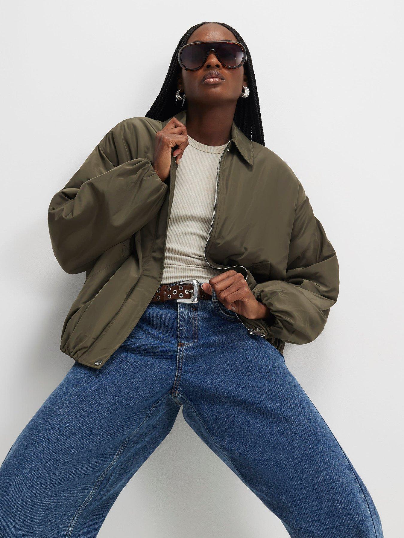  image of river-island-technical-bubble-hem-jacket-green