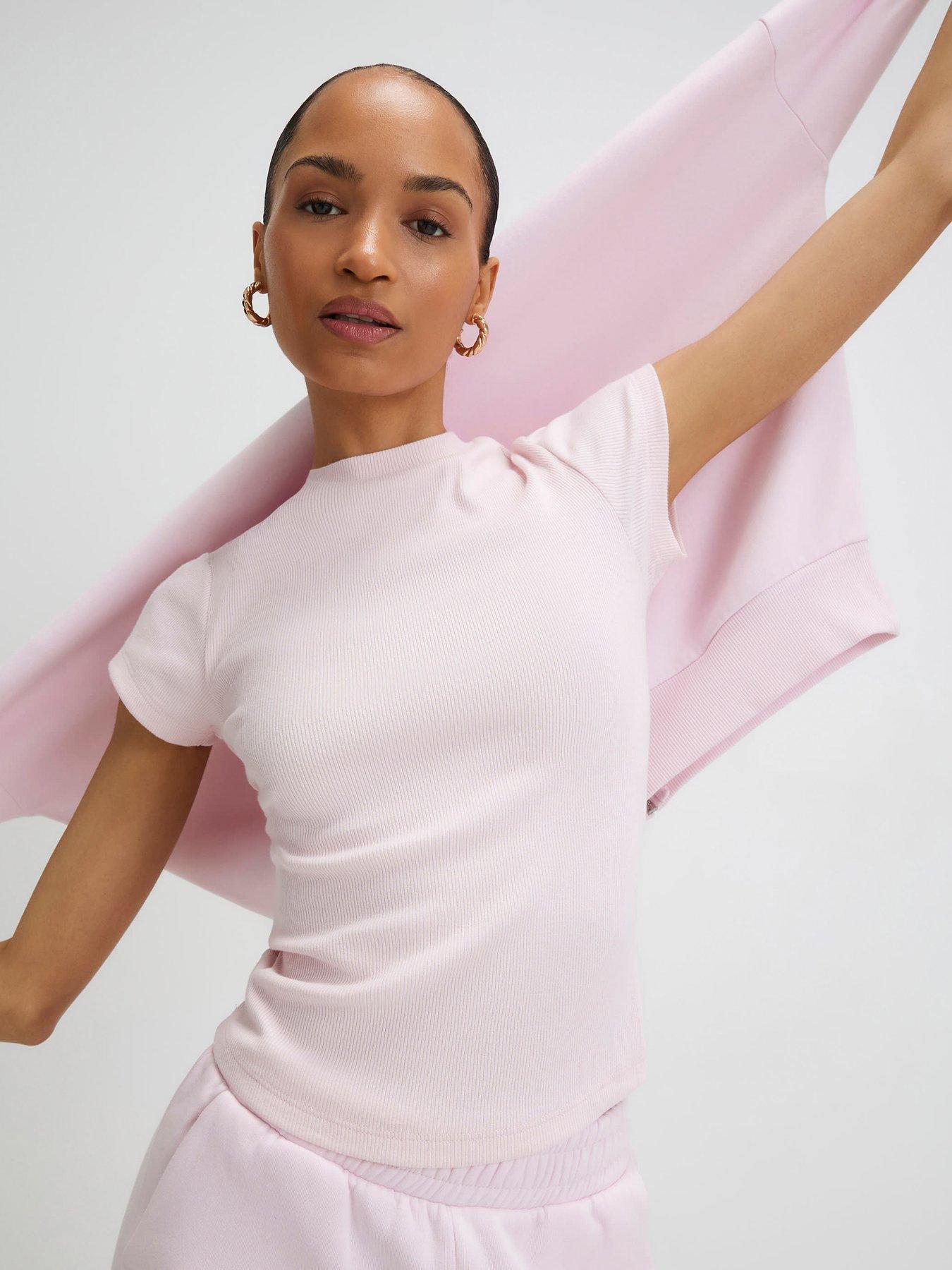 River Island Short Sleeve Fitted Ribbed Top - Pink