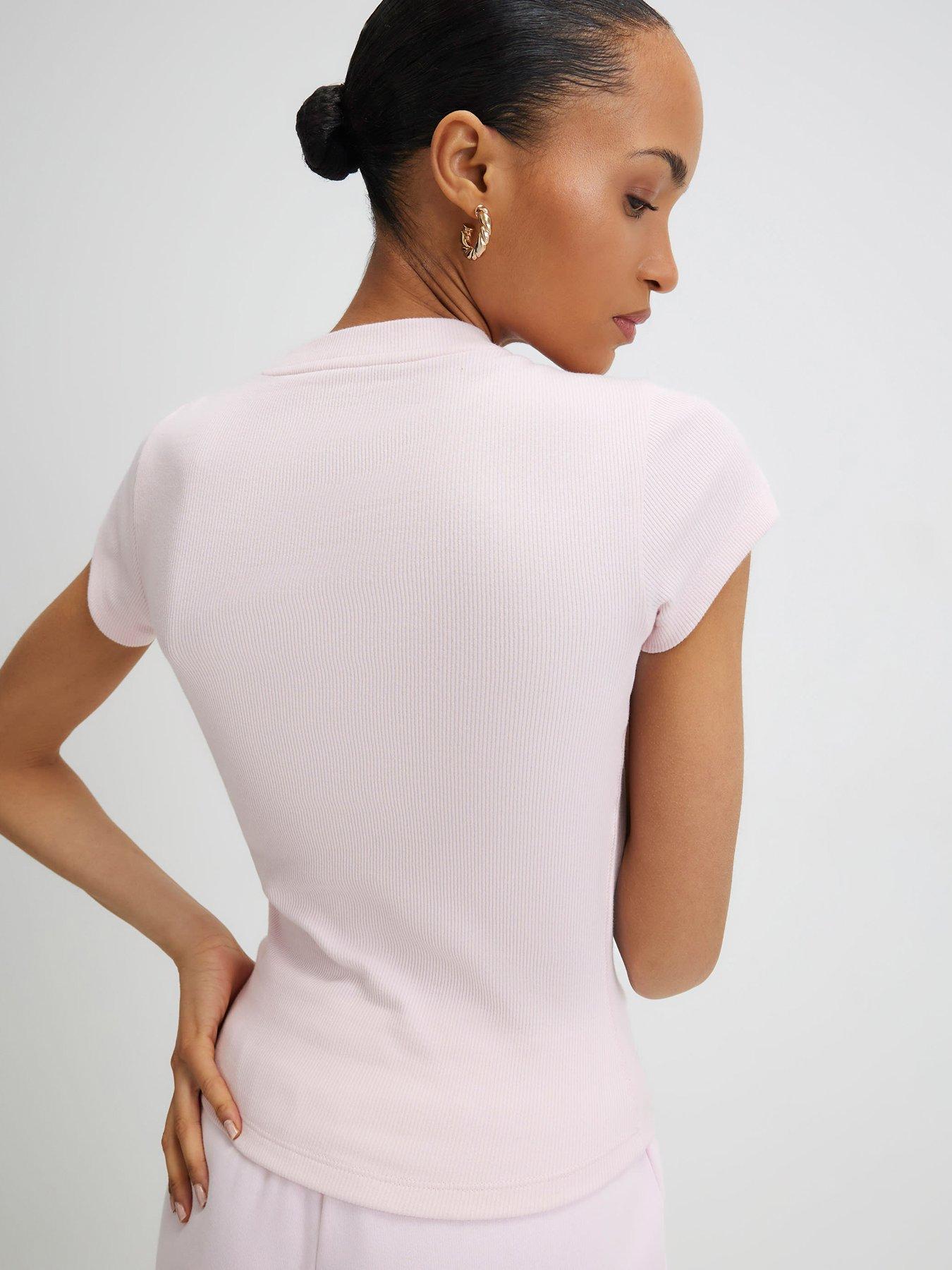 Image 2 of 4 of River Island Short Sleeve Fitted Ribbed Top - Pink