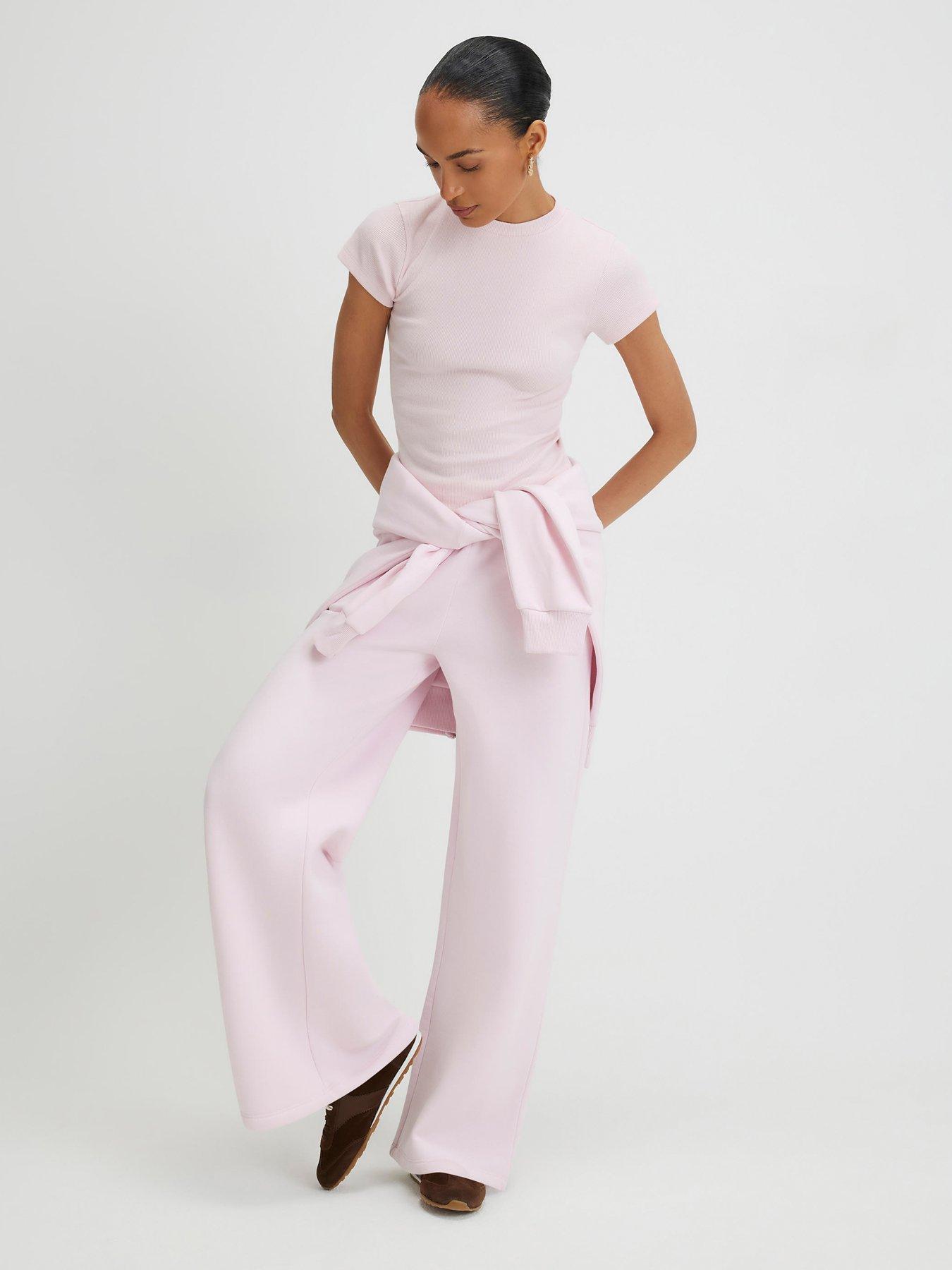 Image 3 of 4 of River Island Short Sleeve Fitted Ribbed Top - Pink