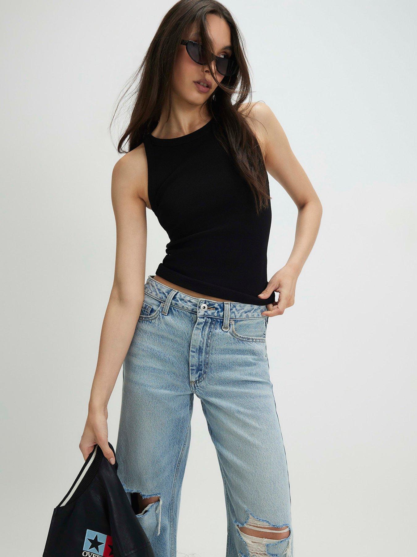 River Island Short Rib Strappy Tank - Black