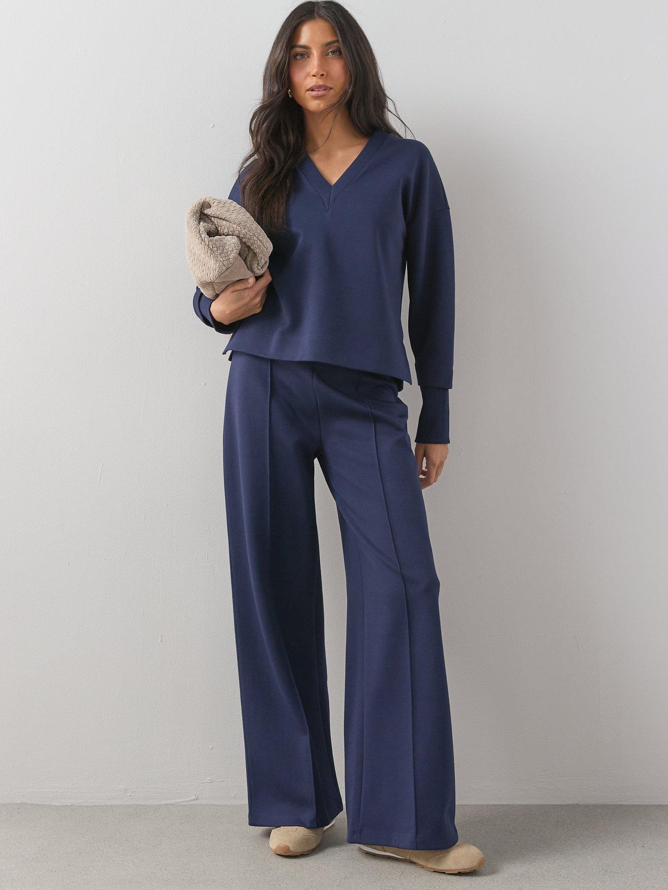 Image 3 of 6 of The Very Collection Soft Touch V Neck Collared Deep Cuff Sweatshirt Co-Ord - Blue