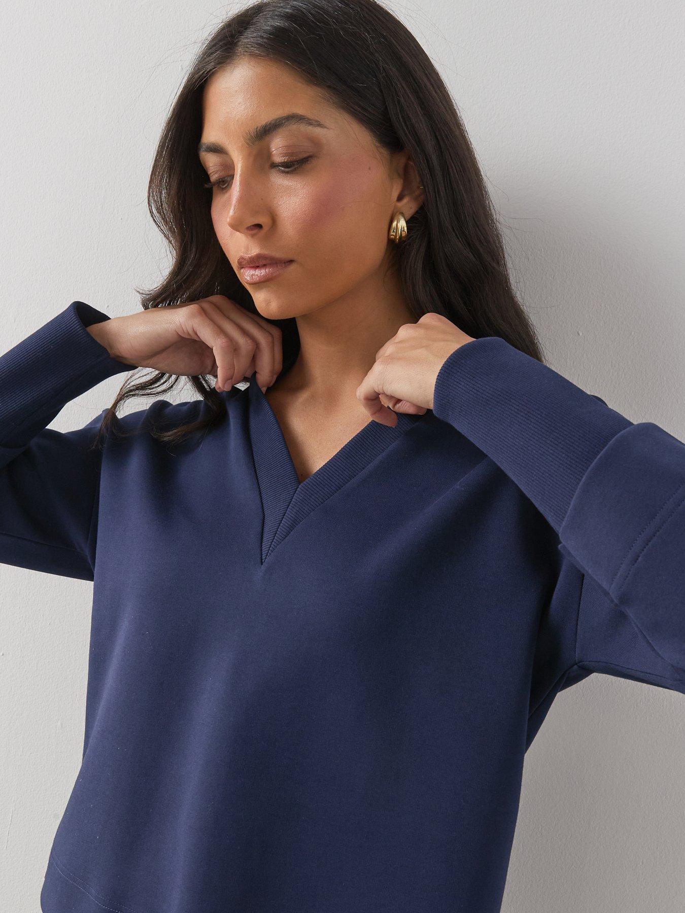 Image 4 of 6 of The Very Collection Soft Touch V Neck Collared Deep Cuff Sweatshirt Co-Ord - Blue