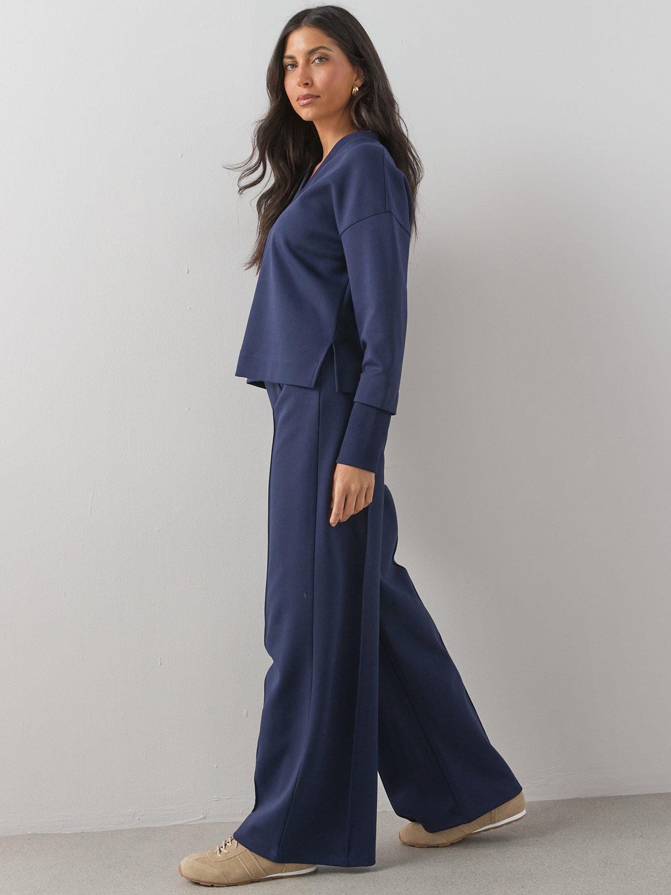 Image 5 of 6 of The Very Collection Soft Touch V Neck Collared Deep Cuff Sweatshirt Co-Ord - Blue