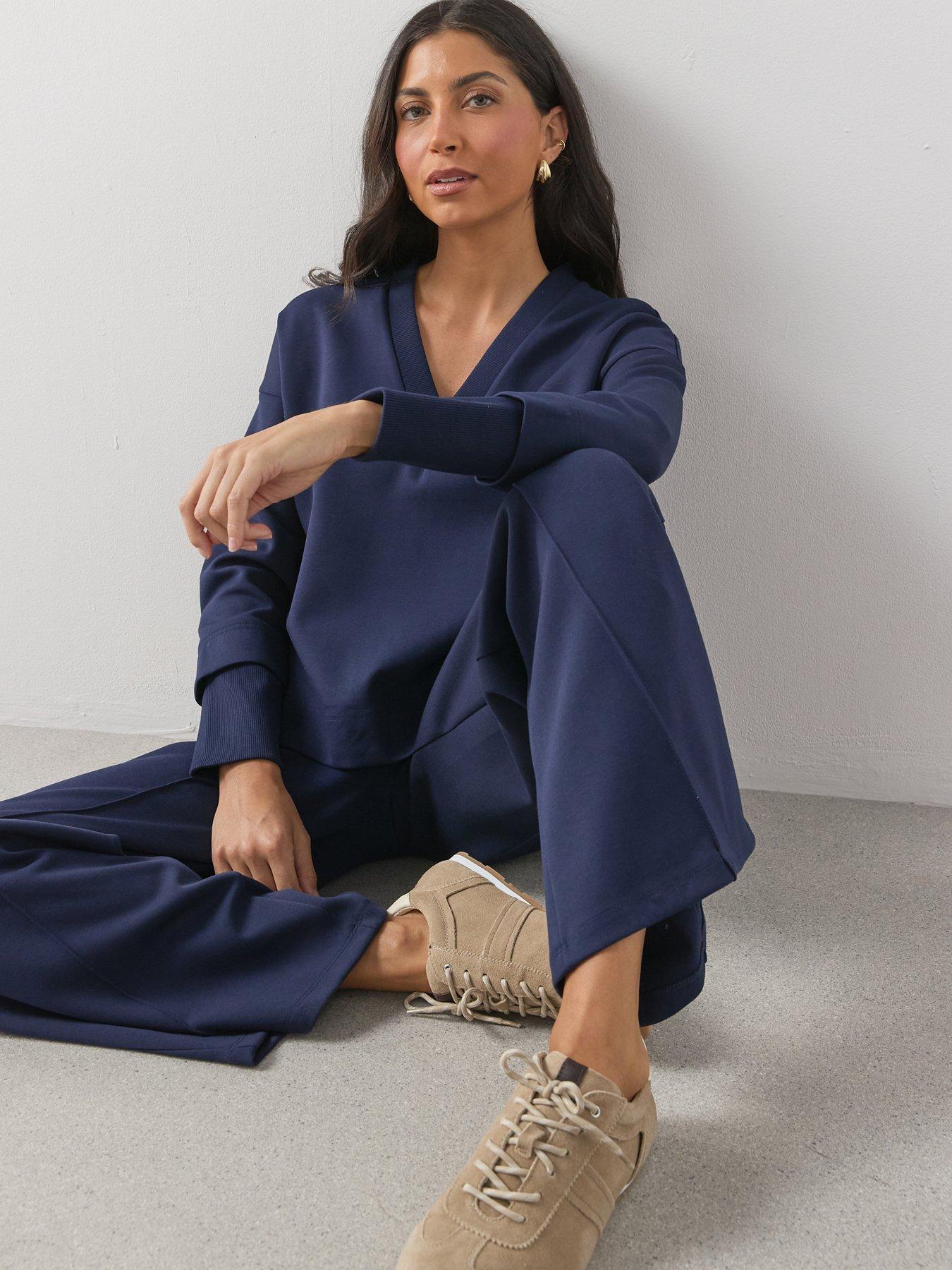 Image 6 of 6 of The Very Collection Soft Touch V Neck Collared Deep Cuff Sweatshirt Co-Ord - Blue
