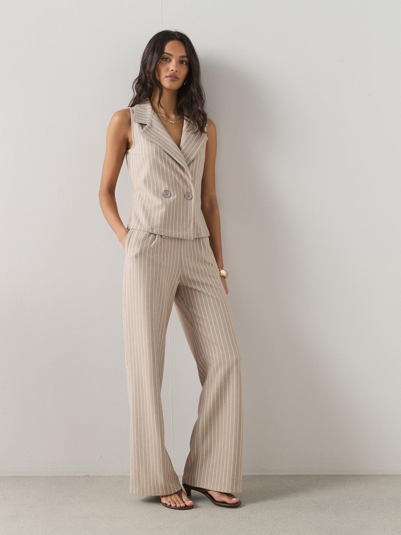 The Very Collection Pinstripe Pleat Detail Wide Leg Trouser - Cream