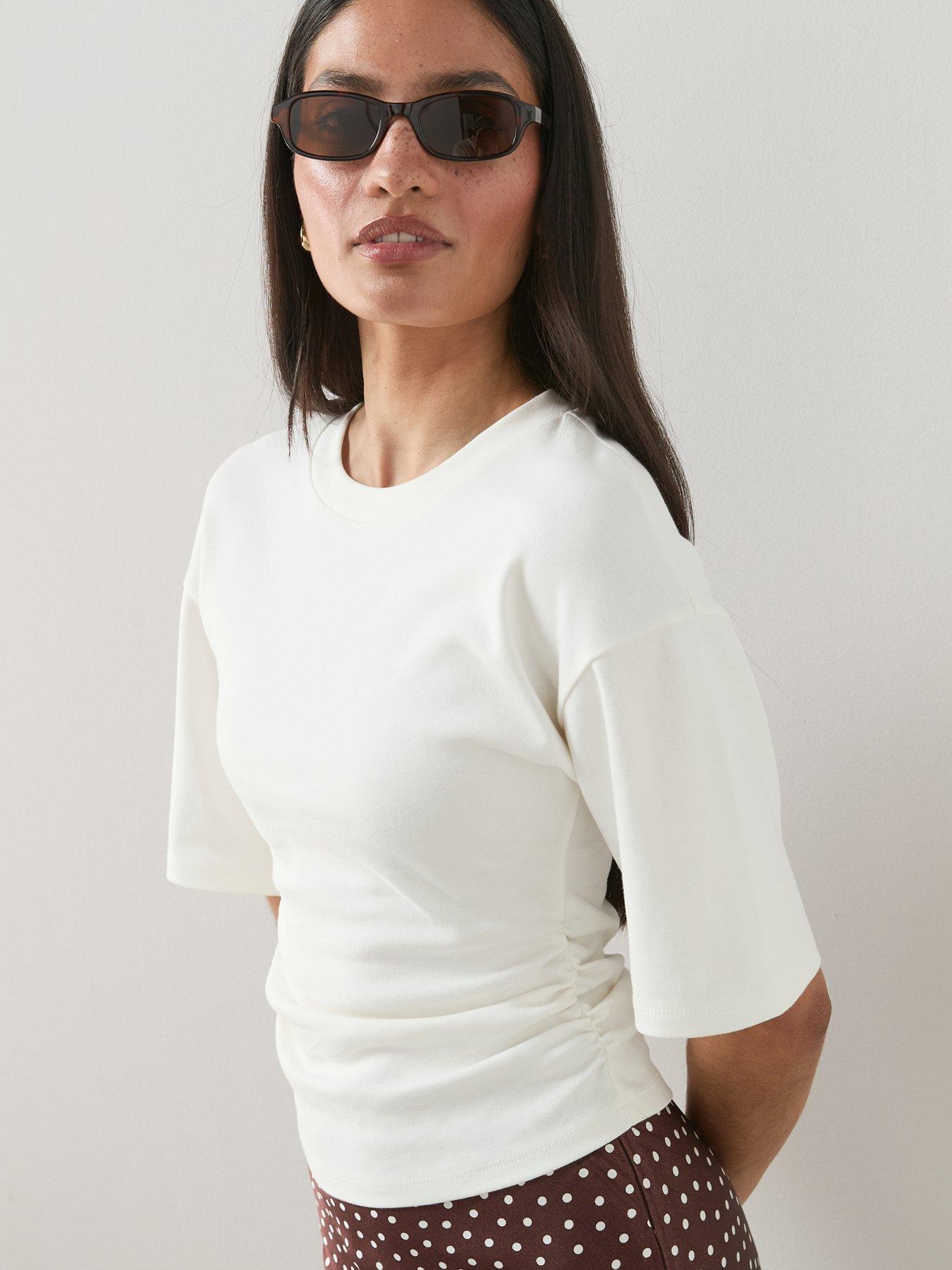 Image 4 of 6 of The Very Collection Ruched Waist T-Shirt - Cream
