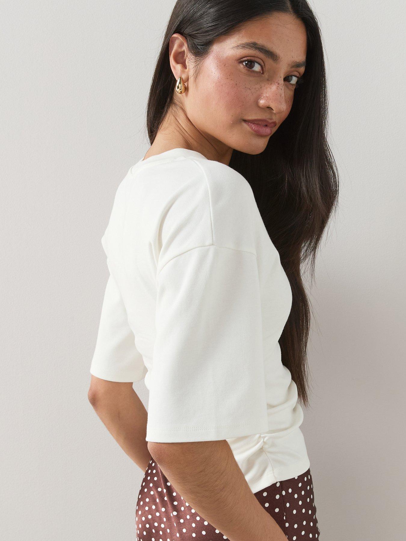 Image 5 of 6 of The Very Collection Ruched Waist T-Shirt - Cream