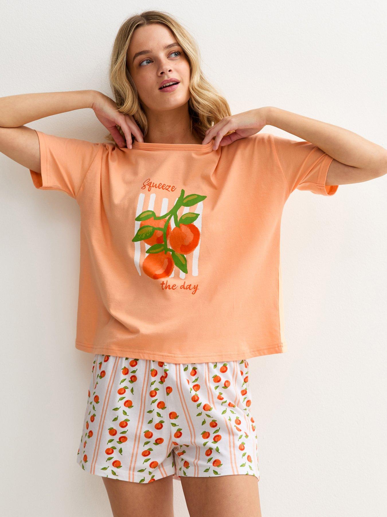 New Look Fruit T-Shirt And Shorts Pyjama Set - Orange