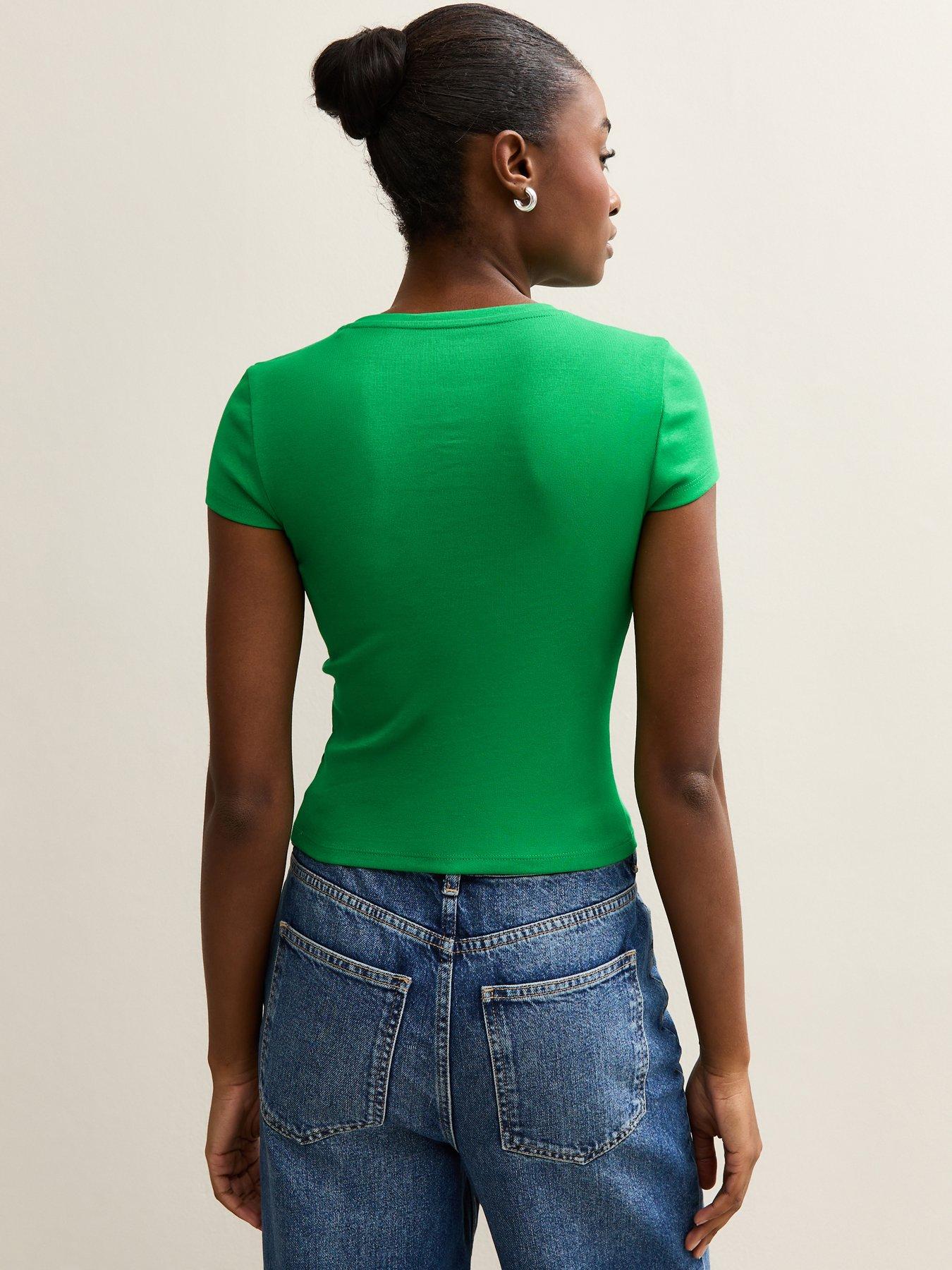 Image 2 of 5 of New Look Short Sleeve Fitted Top - Dark Green
