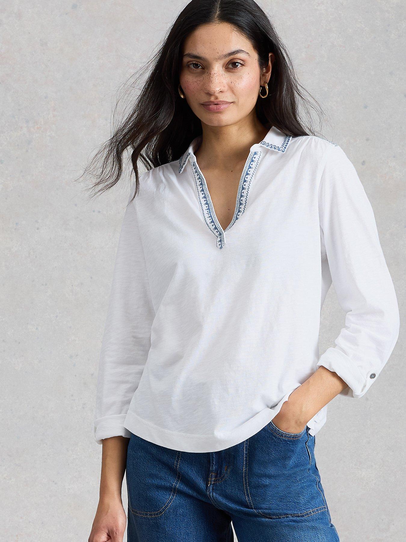 White Stuff Allie Jersey Embroidered Shirt - White