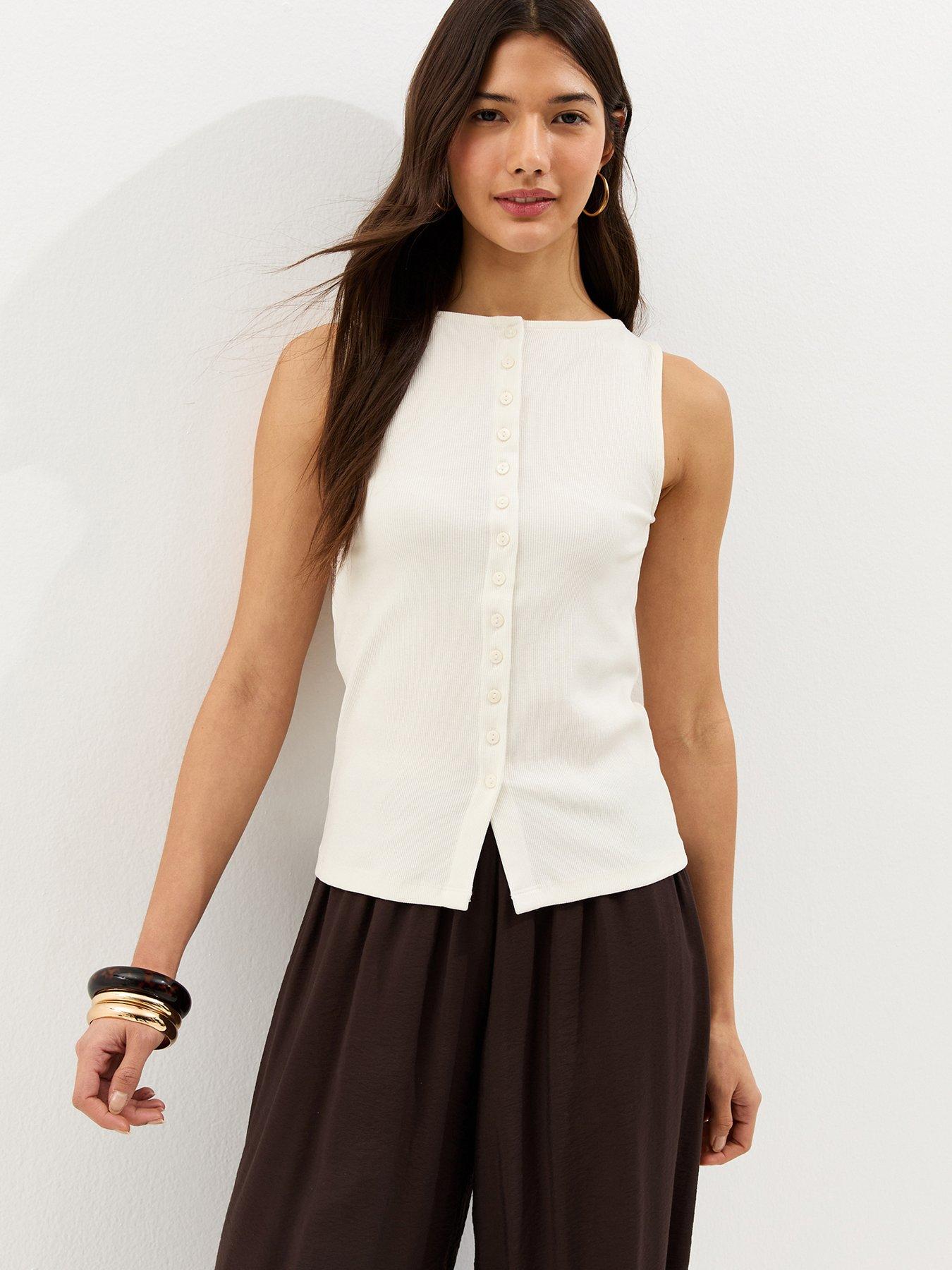 New Look Button Through Tank Top - Cream