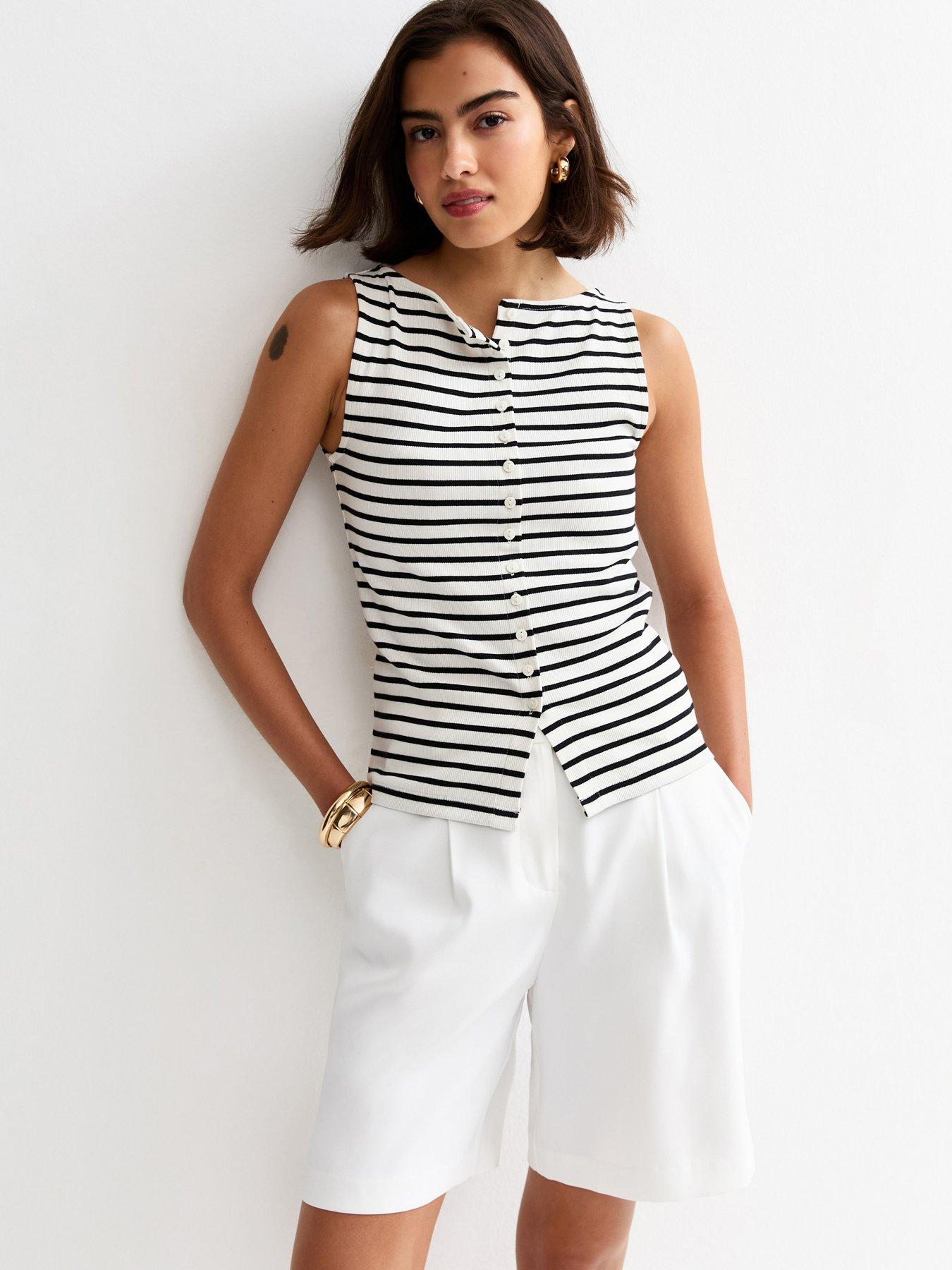  image of new-look-black-striped-button-through-tank-top