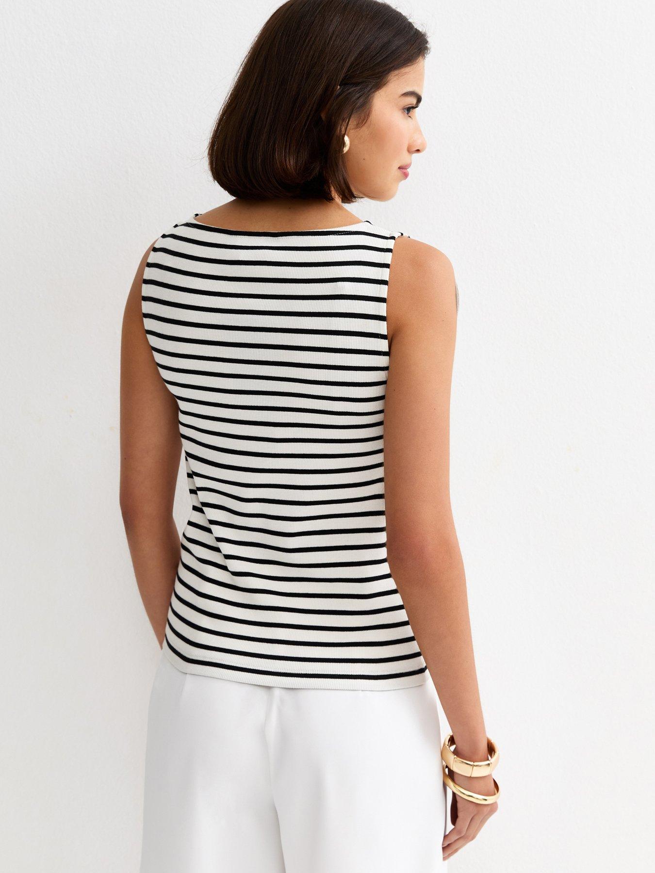 Image 2 of 5 of New Look Striped Button Through Tank Top - Black