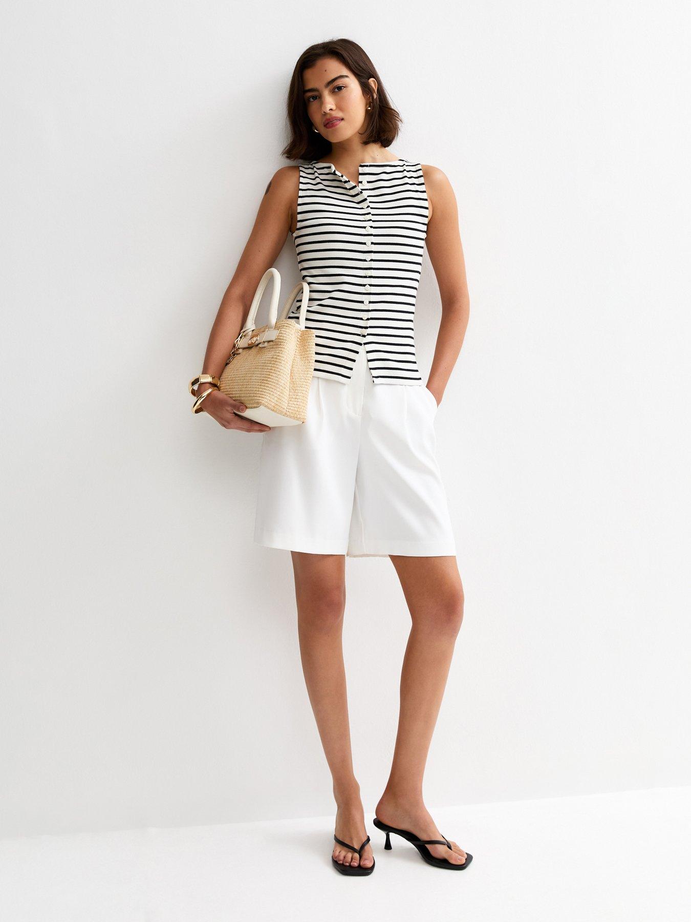 Image 3 of 5 of New Look Striped Button Through Tank Top - Black