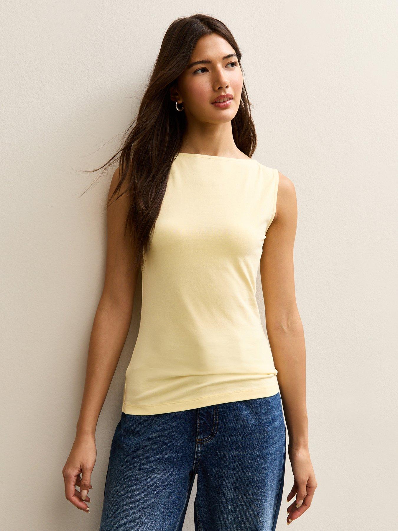 New Look Slash Neck Vest Top - Light Yellow