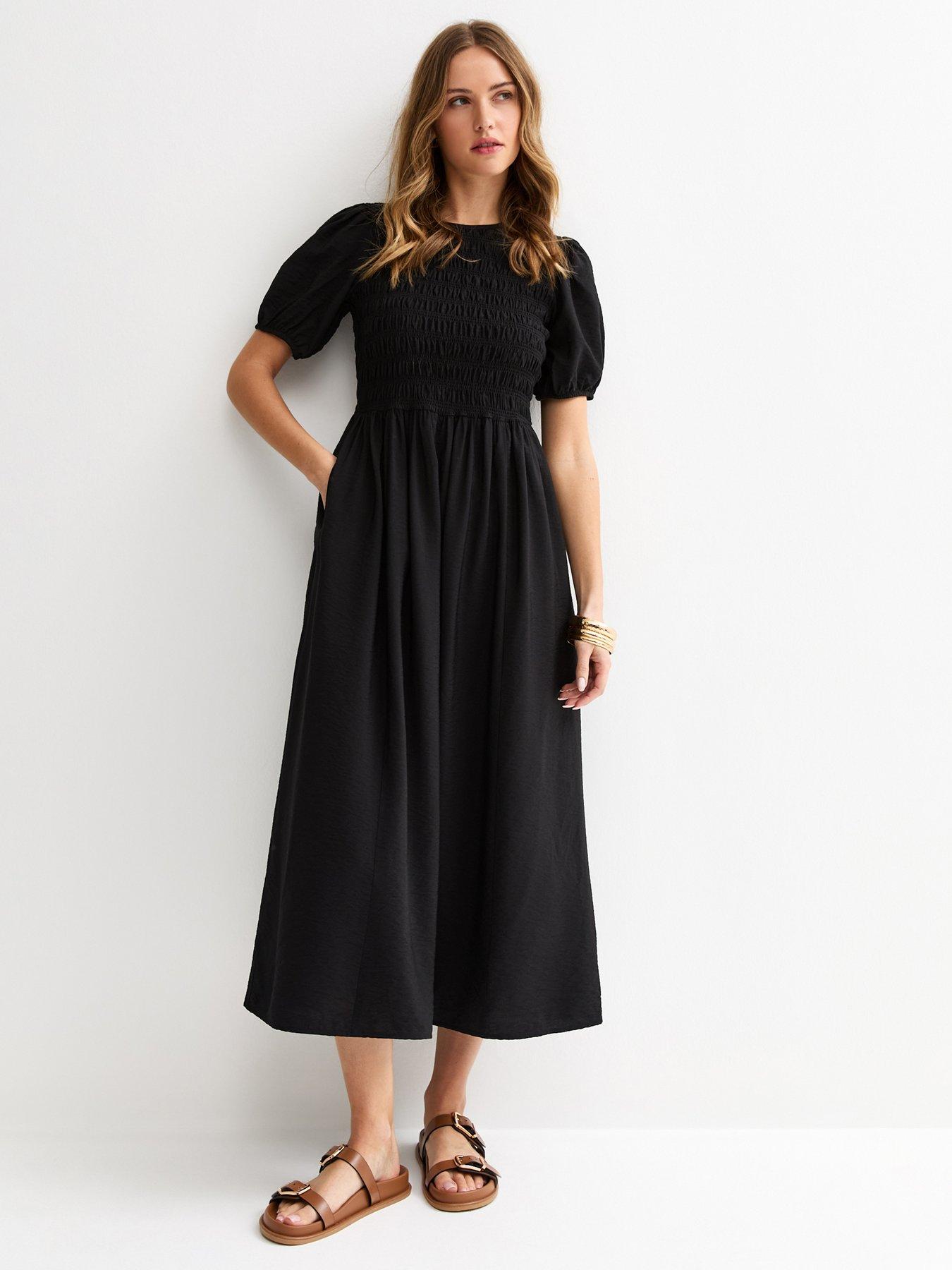 New Look Sally Shirred Crew Sslv Midi